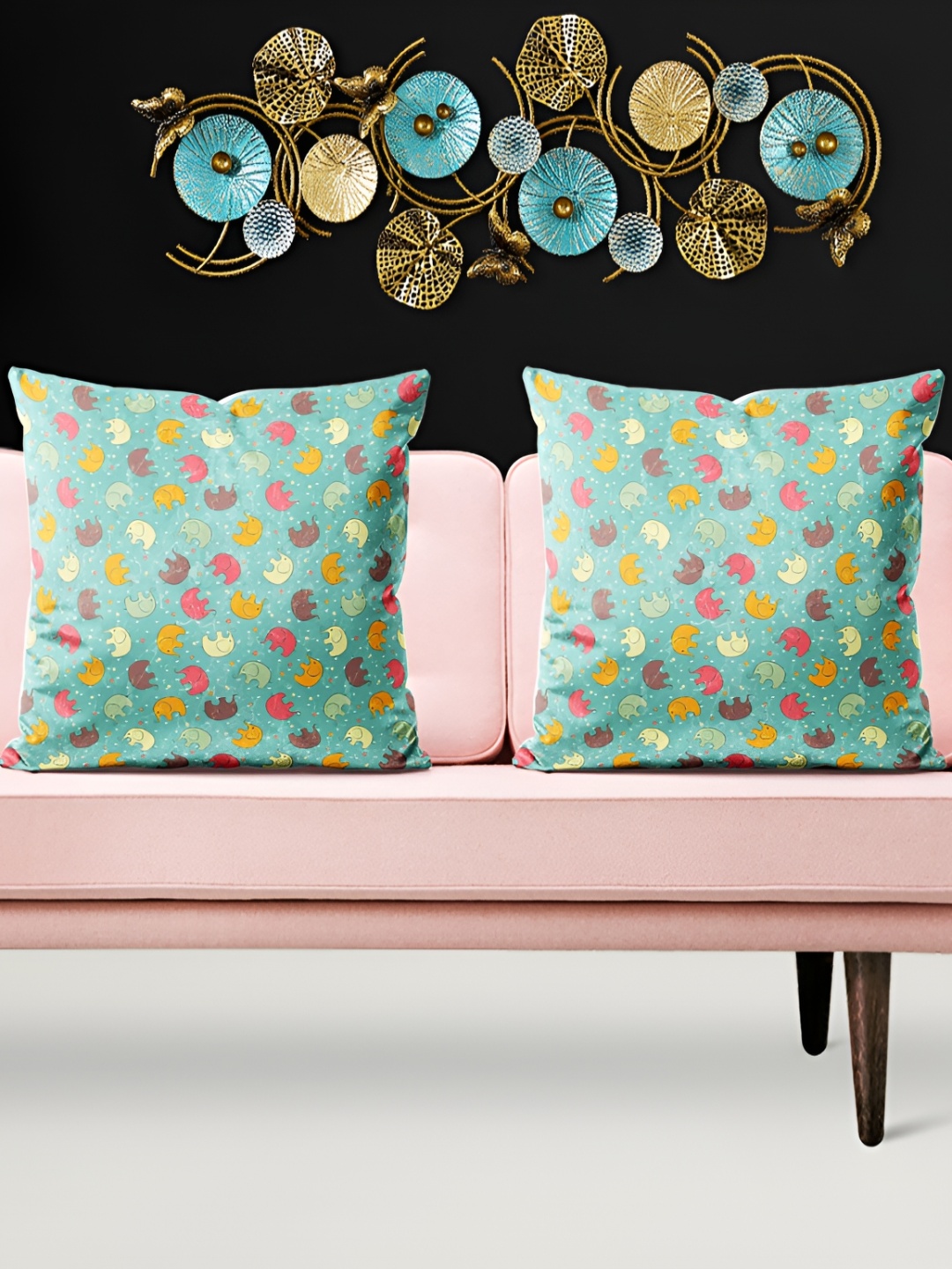 

ArtzFolio Sea Green & Orange 5 Pieces Printed Velvet Square Cushion Covers