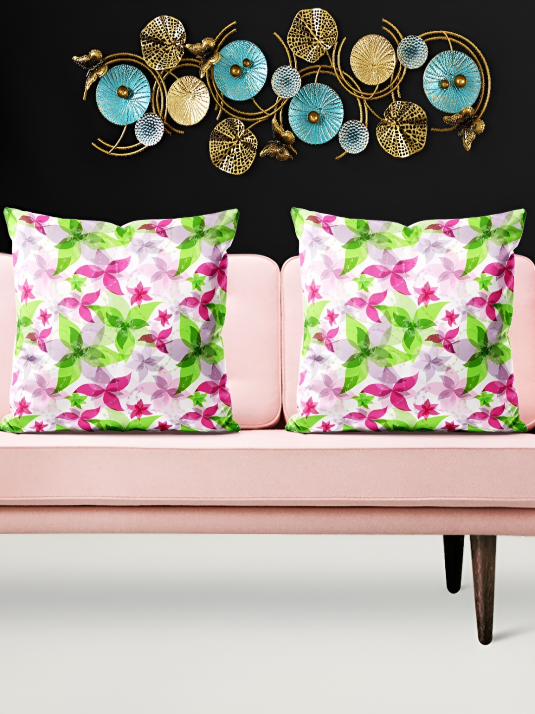 

ArtzFolio Green and Pink 5 Pieces Floral Printed Velvet Square Cushion Covers