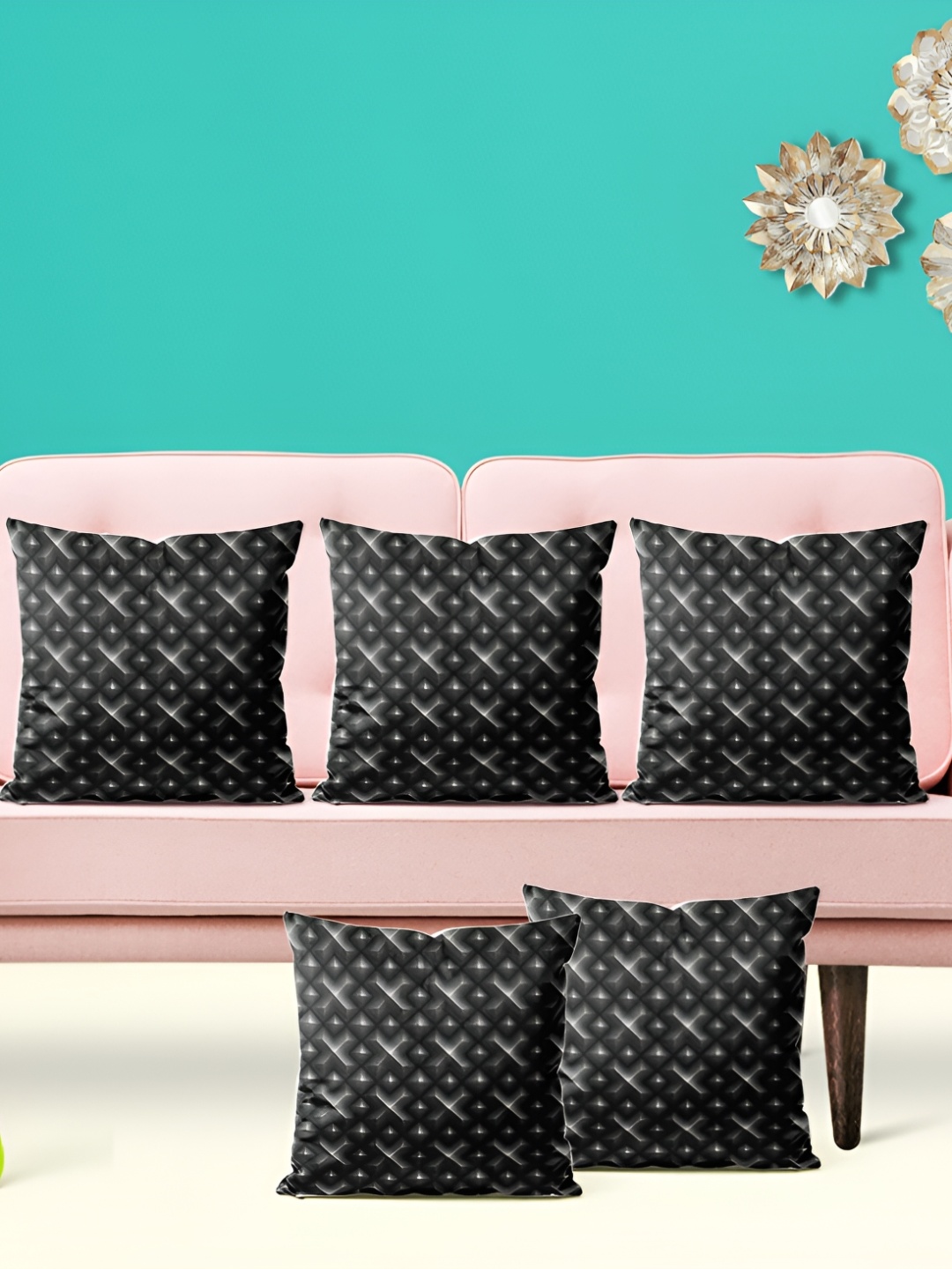 

ArtzFolio Black 5 Pieces Geometric Square Cushion Covers