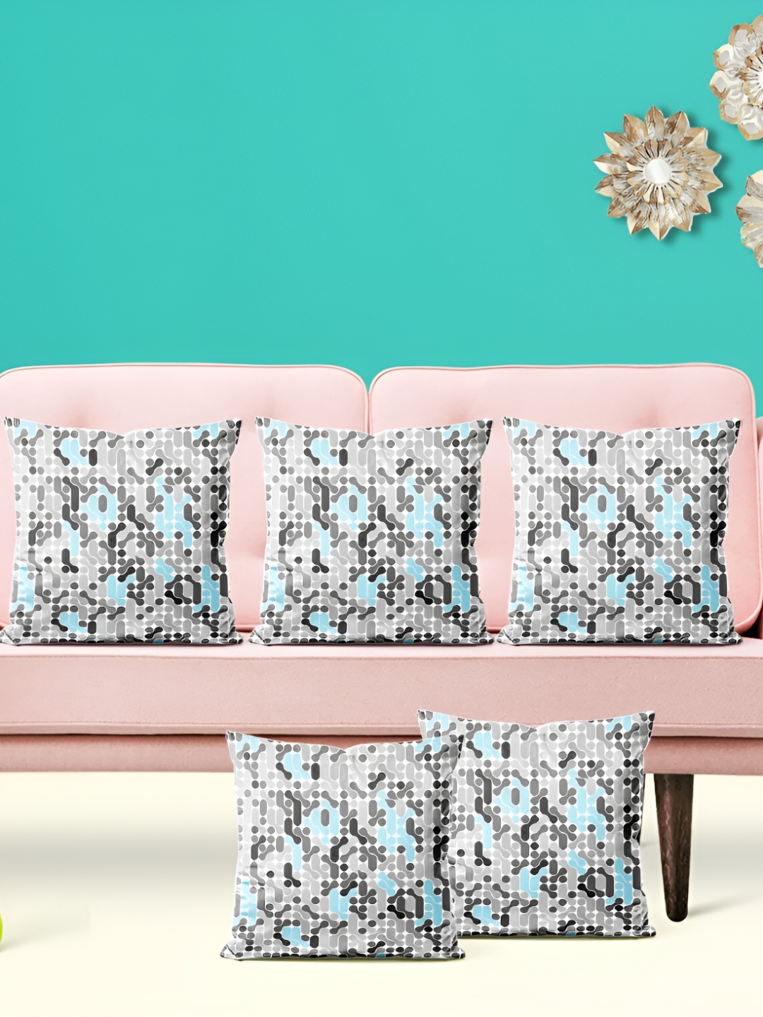 

ArtzFolio Grey & Green 5 Pieces Abstract Printed Square Cushion Covers