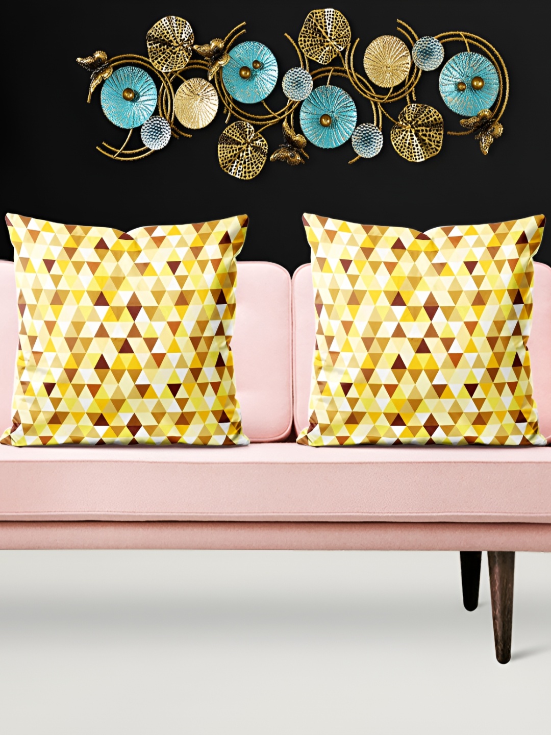 

ArtzFolio Yellow Brown 5 Pieces Printed Velvet Square Cushion Covers