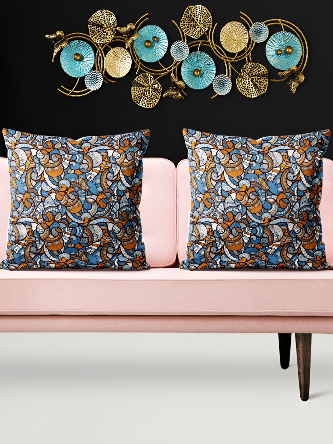 

ArtzFolio Orange & Blue 5 Pieces Velvet Square Cushion Covers
