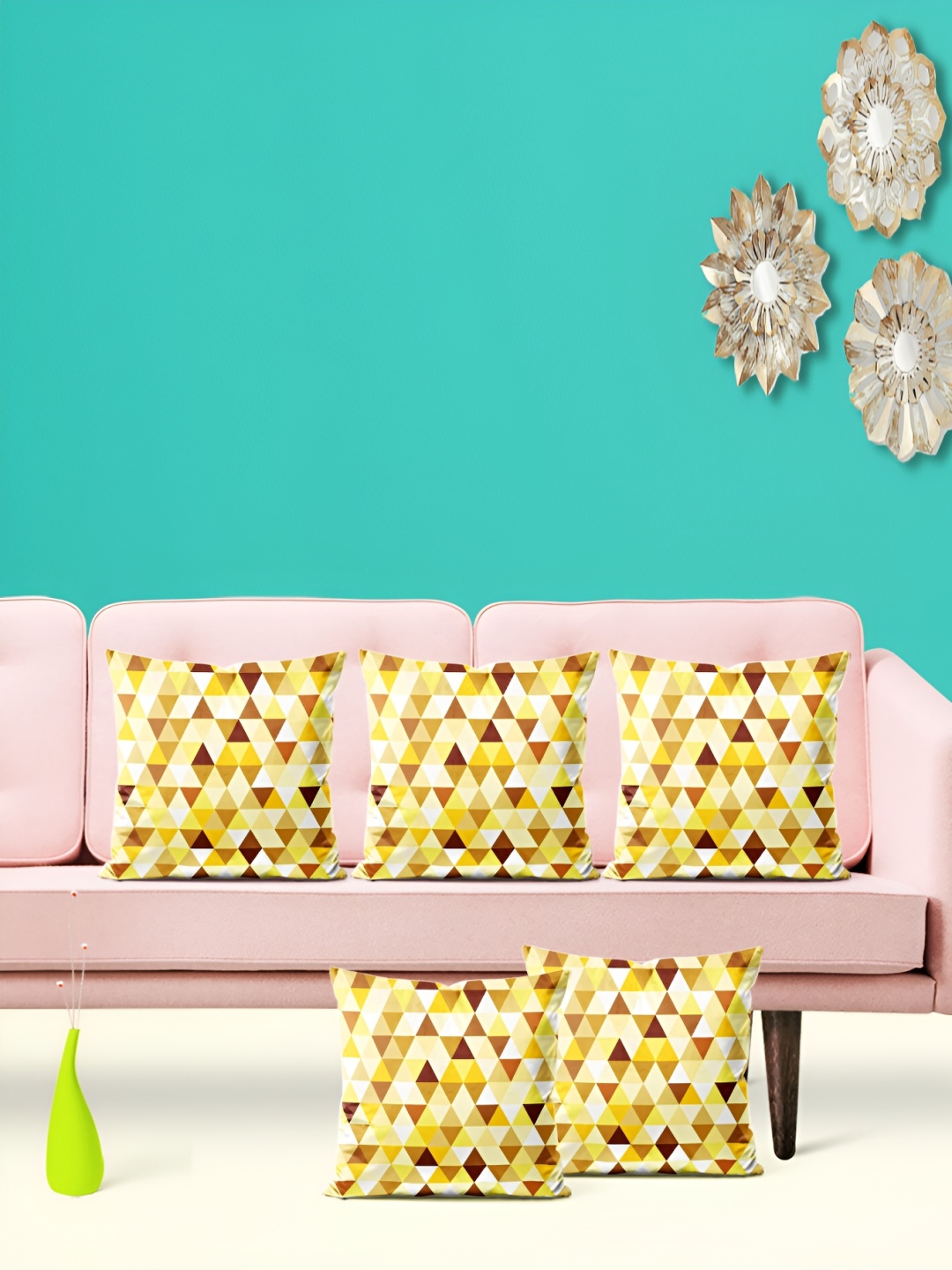 

ArtzFolio Yellow 5 Pieces Abstract Square Cushion Covers