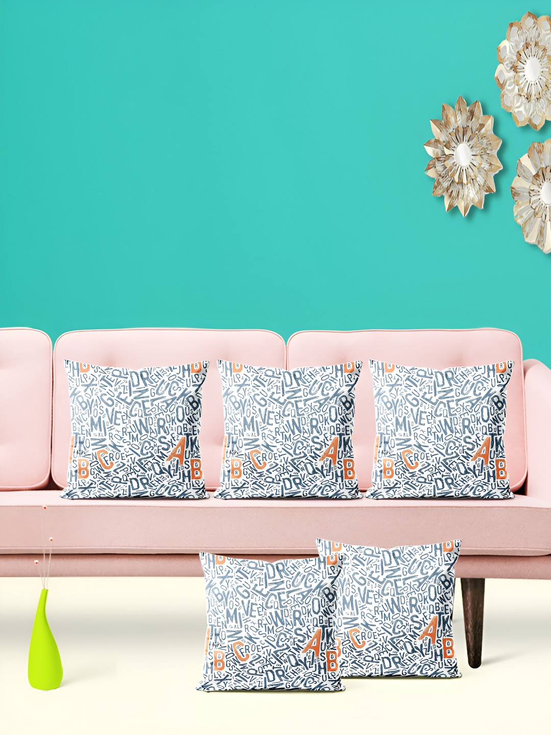 

ArtzFolio White & Orange 5 Pieces Printed Square Cushion Covers