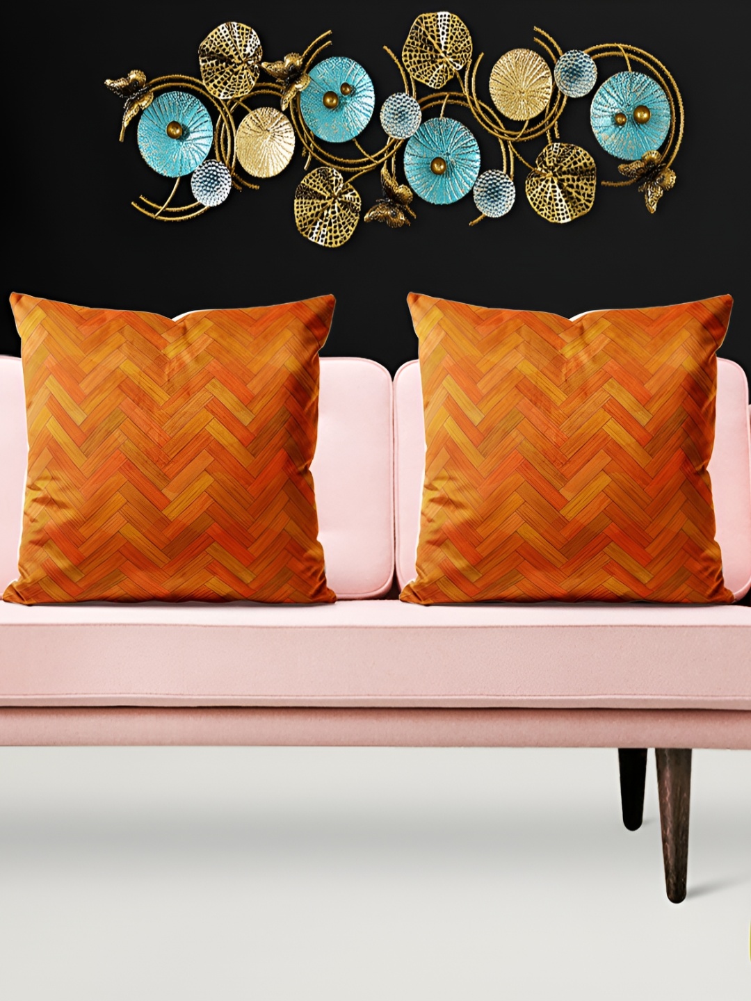 

ArtzFolio White & Orange 5 Pieces Square Cushion Covers
