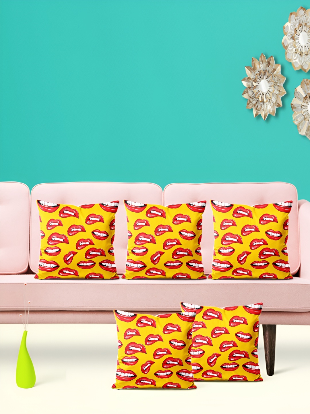 

ArtzFolio Yellow & Red 5 Pieces Printed Square Cushion Covers
