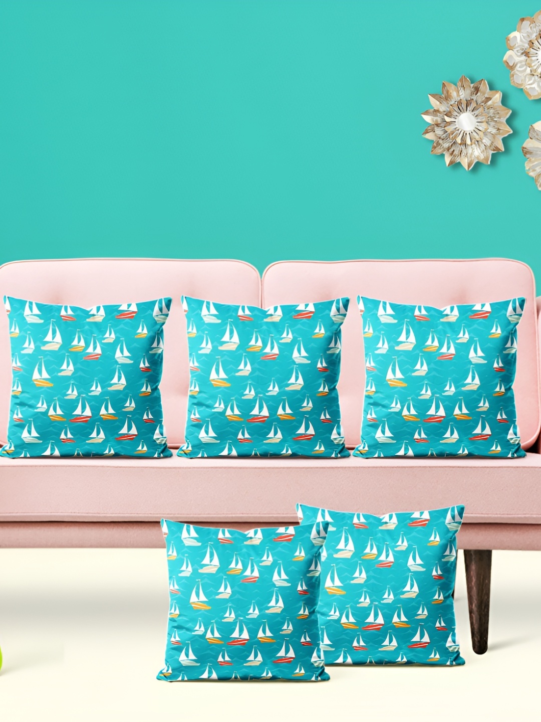 

ArtzFolio Blue 5 Pieces Abstract Square Cushion Covers