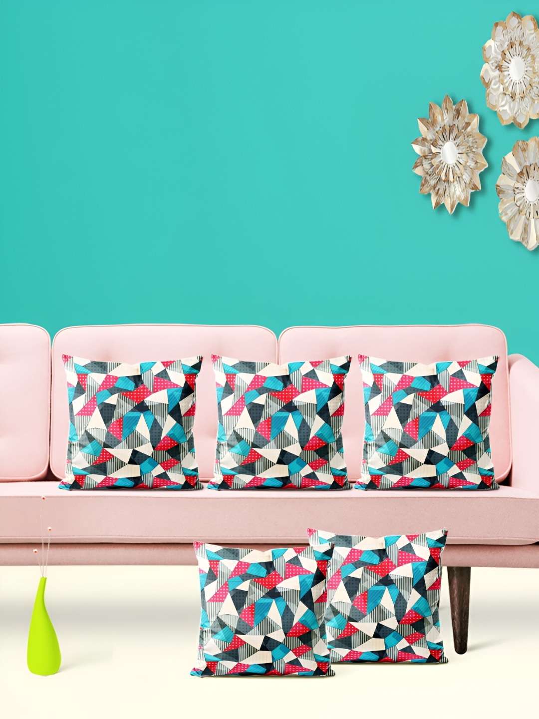 

ArtzFolio White & Blue 5 Pieces Velvet Square Cushion Covers