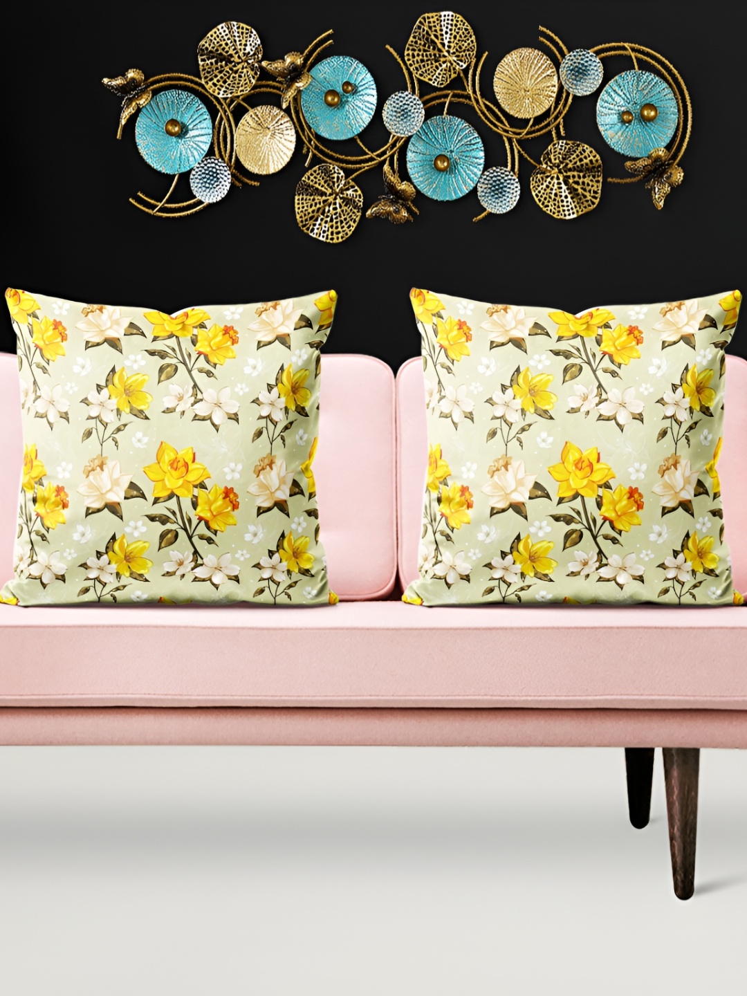 

ArtzFolio Yellow Printed 5 Pieces Velvet Square Cushion Covers