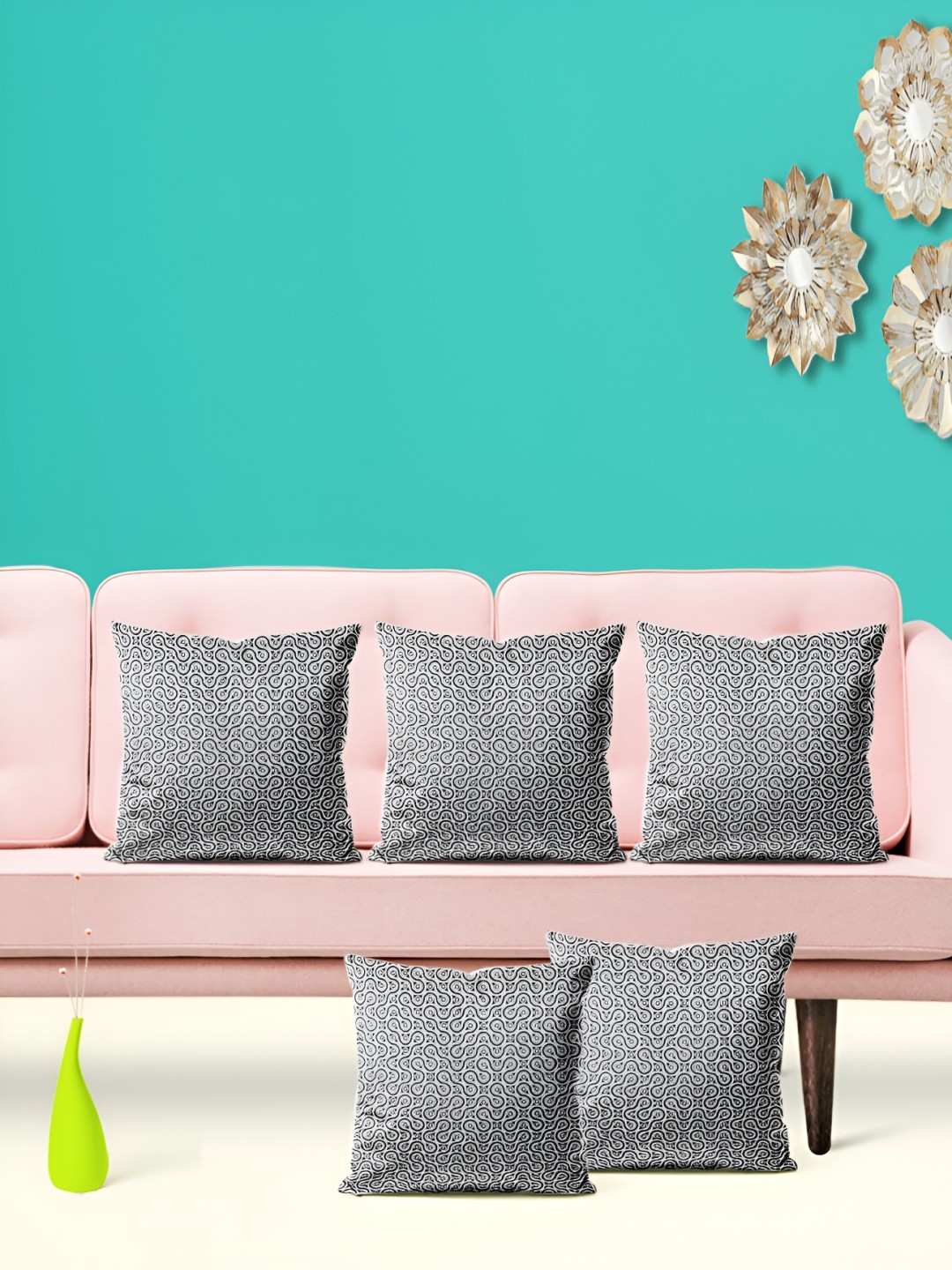 

ArtzFolio Grey 5 Pieces Printed Velvet Square Cushion Covers