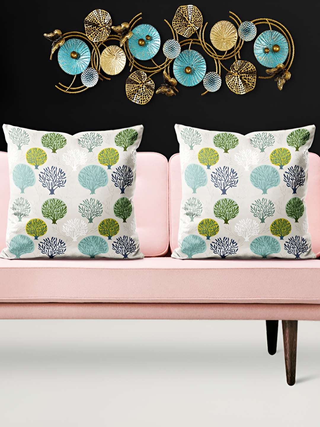 

ArtzFolio Green & Blue 5 Pieces Floral Square Cushion Covers