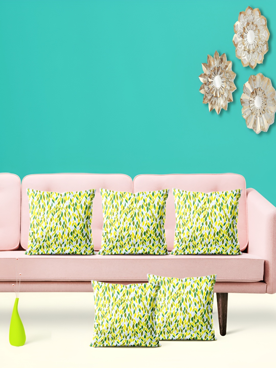 

ArtzFolio Green 5 Pieces Ethnic Motifs Square Cushion Covers