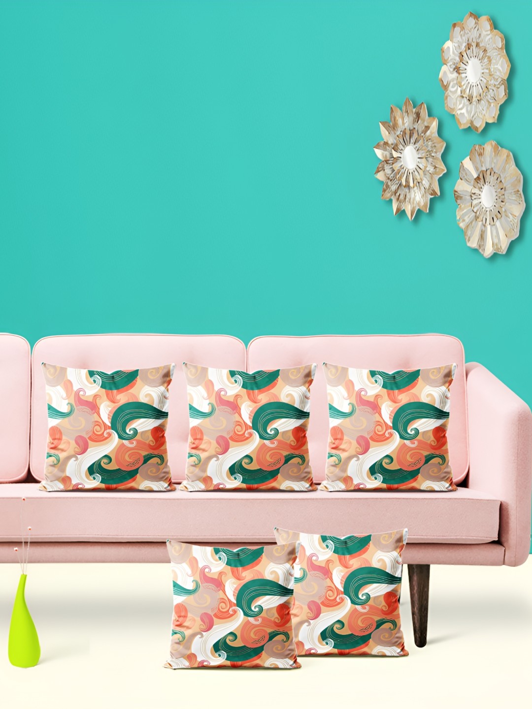 

ArtzFolio White & Green 5 Pieces Abstract Square Cushion Covers