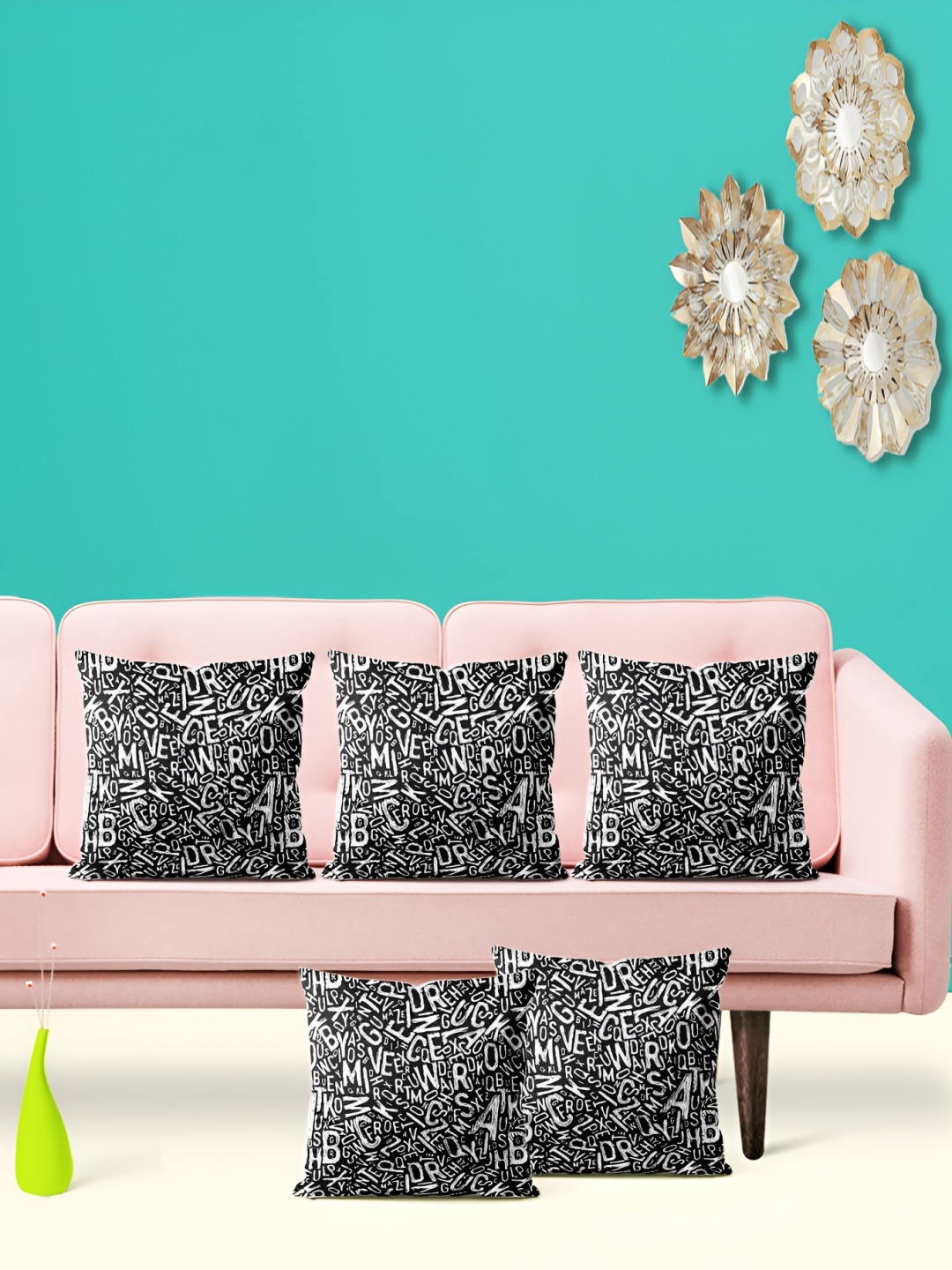 

ArtzFolio Black & White 5 Pieces Alphabets Printed Square Cushion Covers