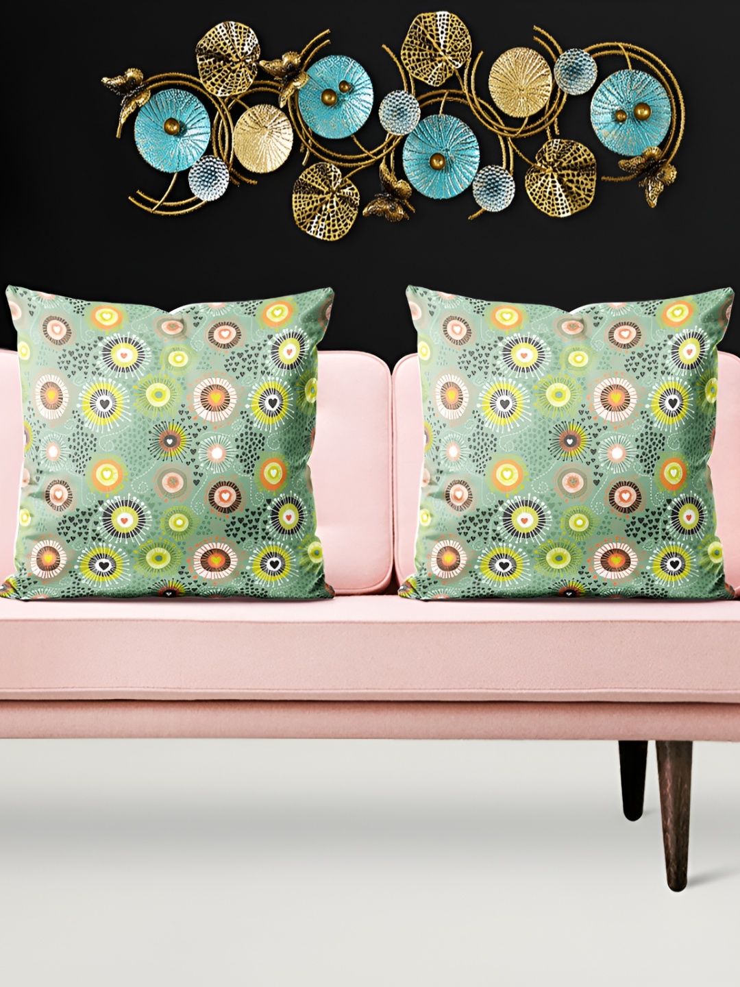 

ArtzFolio Green & Yellow 5Pcs Geometric Square Cushion Covers