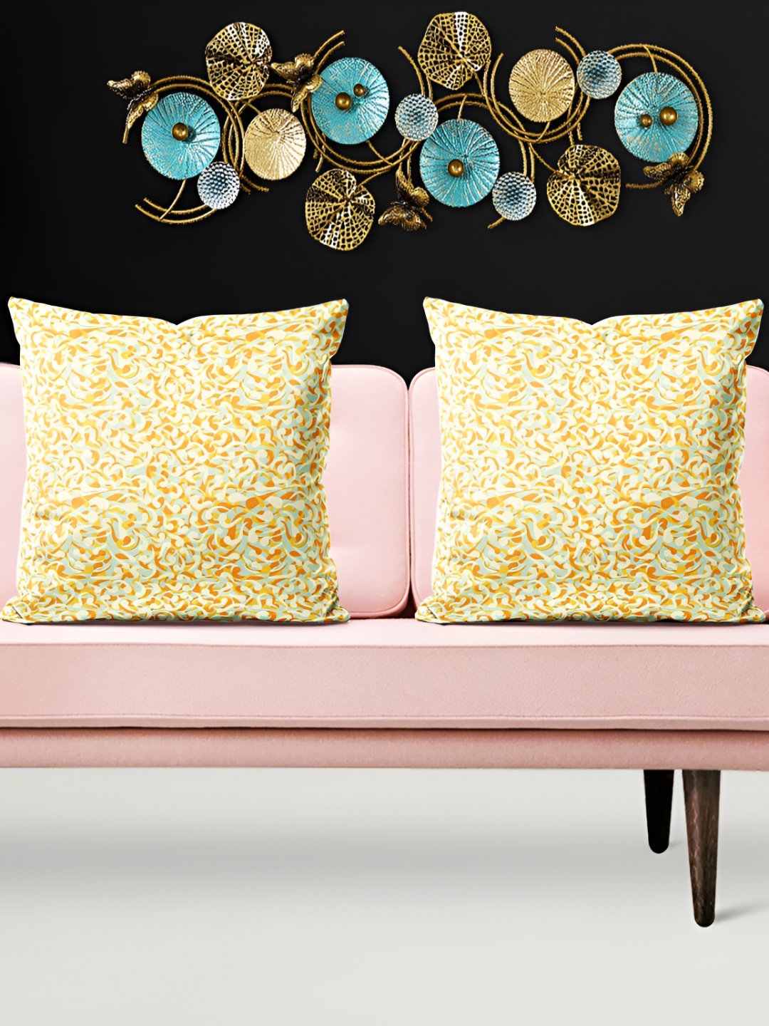 

ArtzFolio Yellow & White 5 Pieces Abstract Velvet Square Cushion Covers