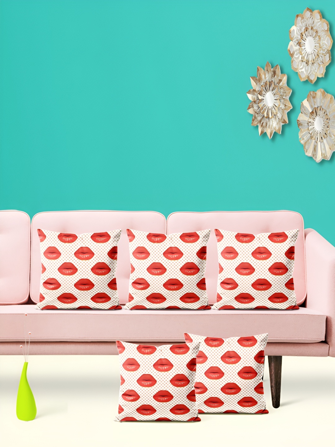 

ArtzFolio White & Red 5 Pieces Square Cushion Covers