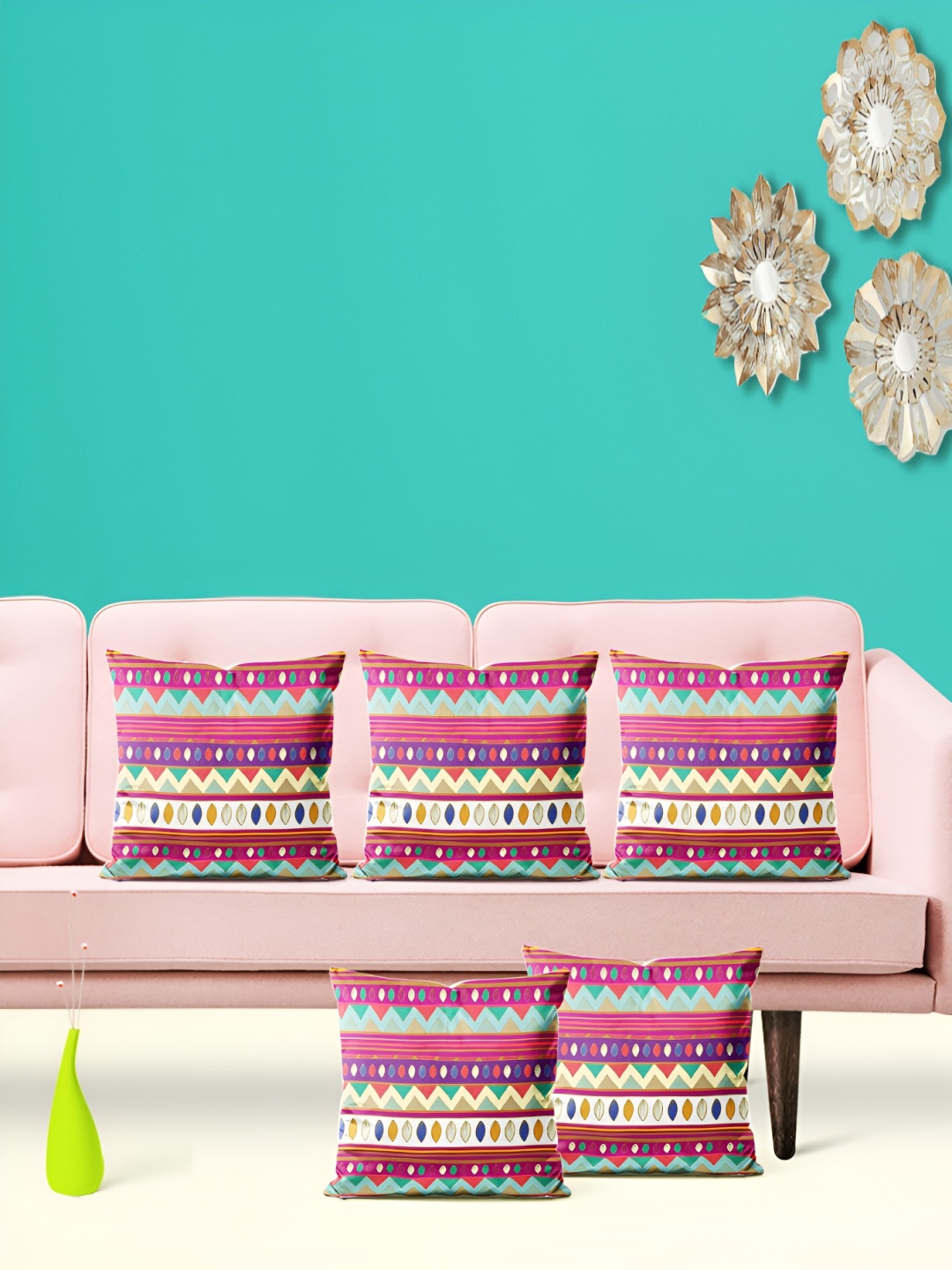

ArtzFolio Pink & Yellow 5 Pieces Velvet Square Cushion Covers