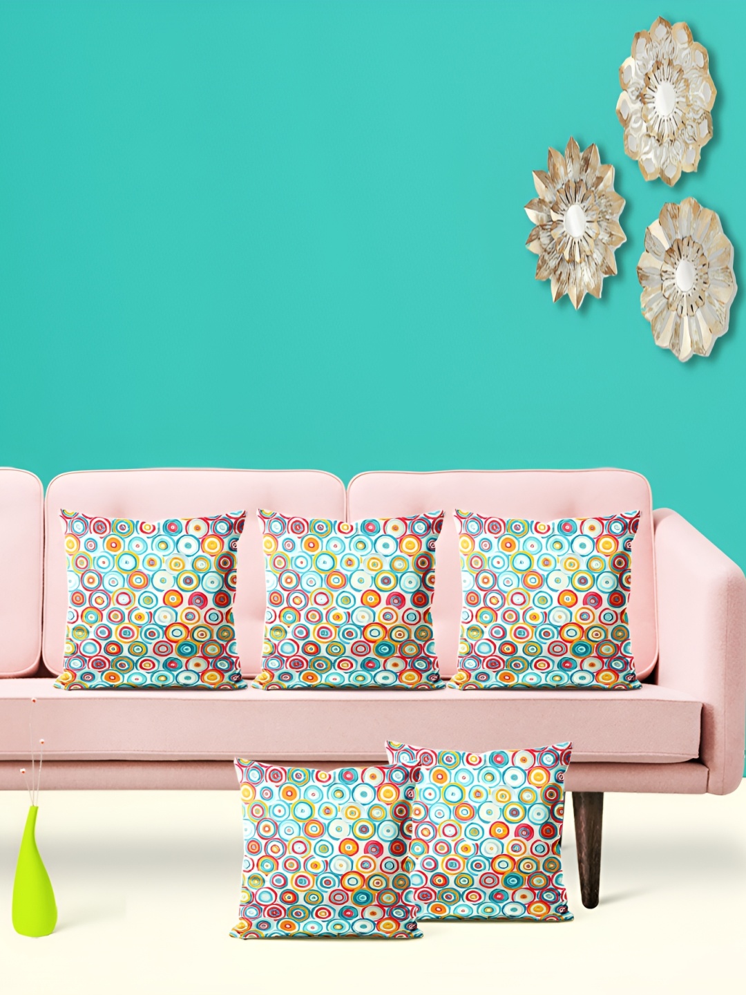 

ArtzFolio Green & Red Geometric Printed 5 Pieces Square Cushion Covers