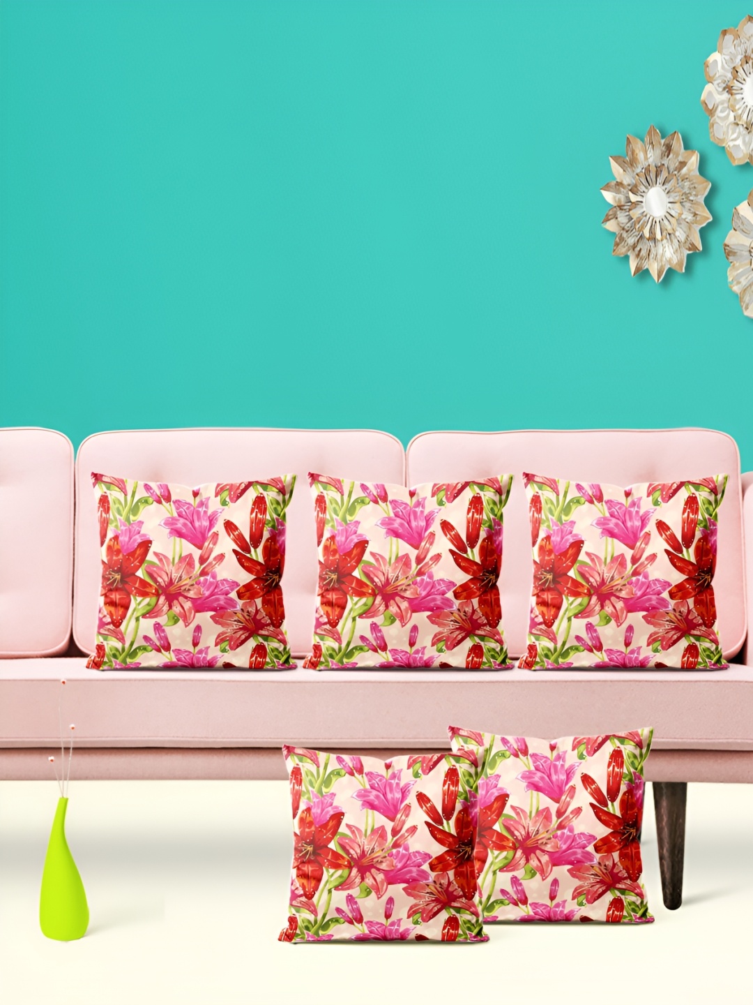 

ArtzFolio Pink 5 Pieces Printed Velvet Square Cushion Covers