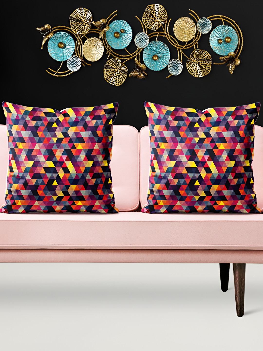 

ArtzFolio Red & Yellow Printed 5 Pieces Velvet Square Cushion Covers