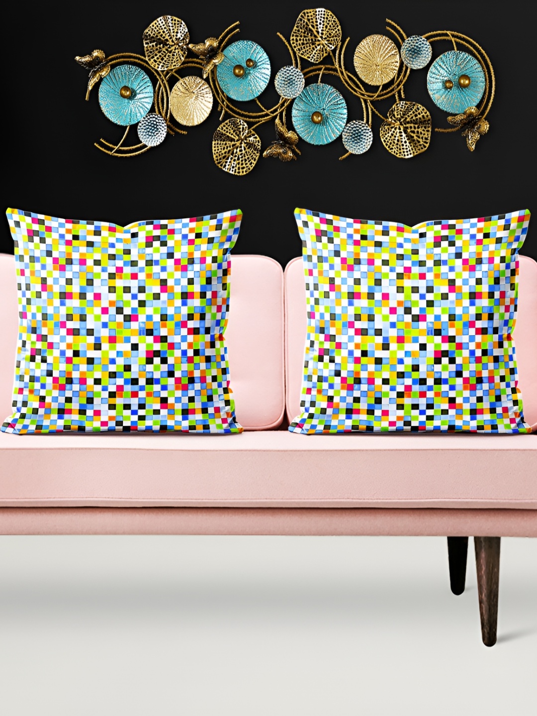 

ArtzFolio Yellow Red 5 Pieces Velvet Square Cushion Covers