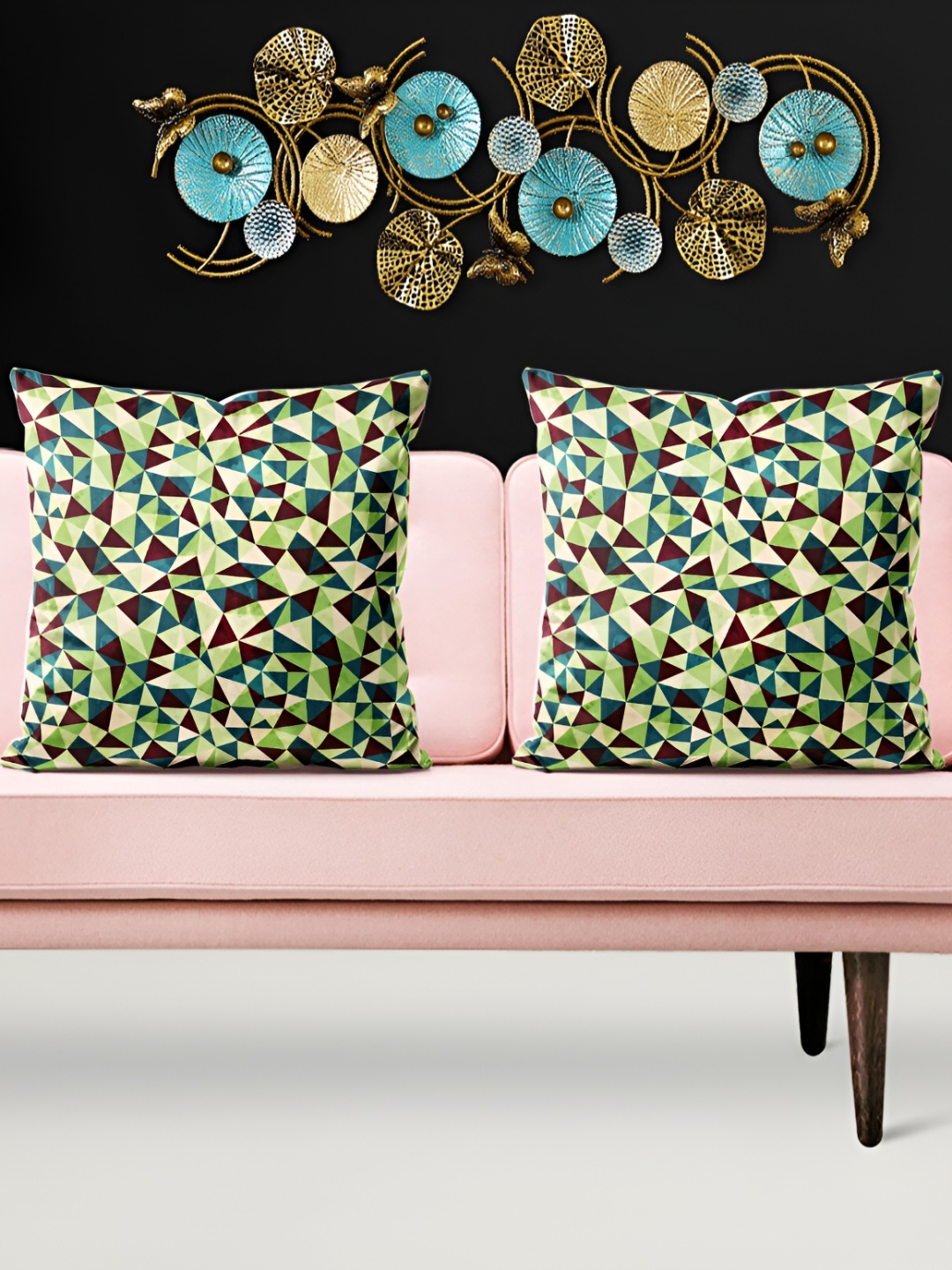 

ArtzFolio Green & Brown 5 Pieces Geometric Printed Velvet Square Cushion Covers