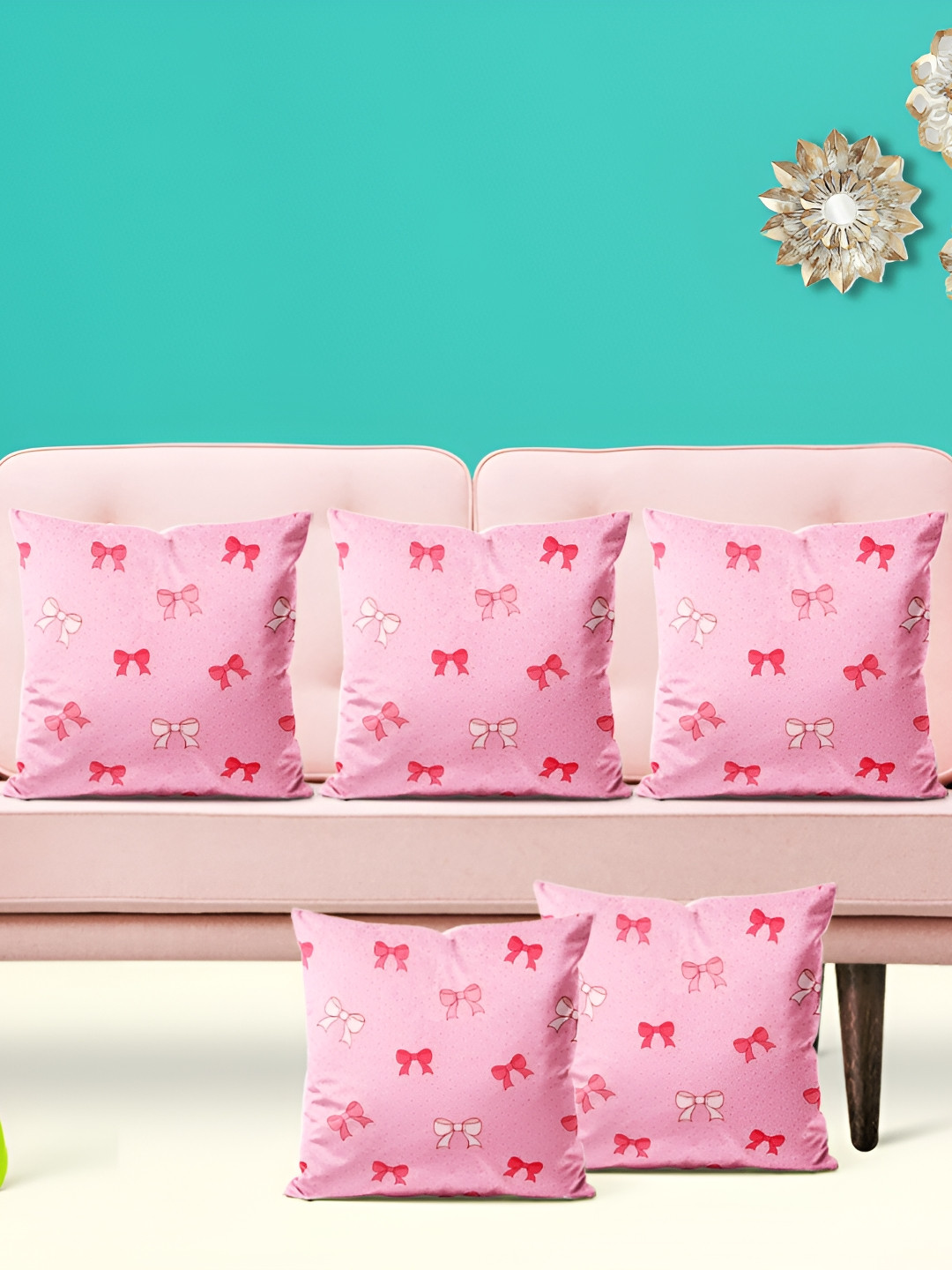 

ArtzFolio Pink & White 5 Pieces Abstract Square Cushion Covers