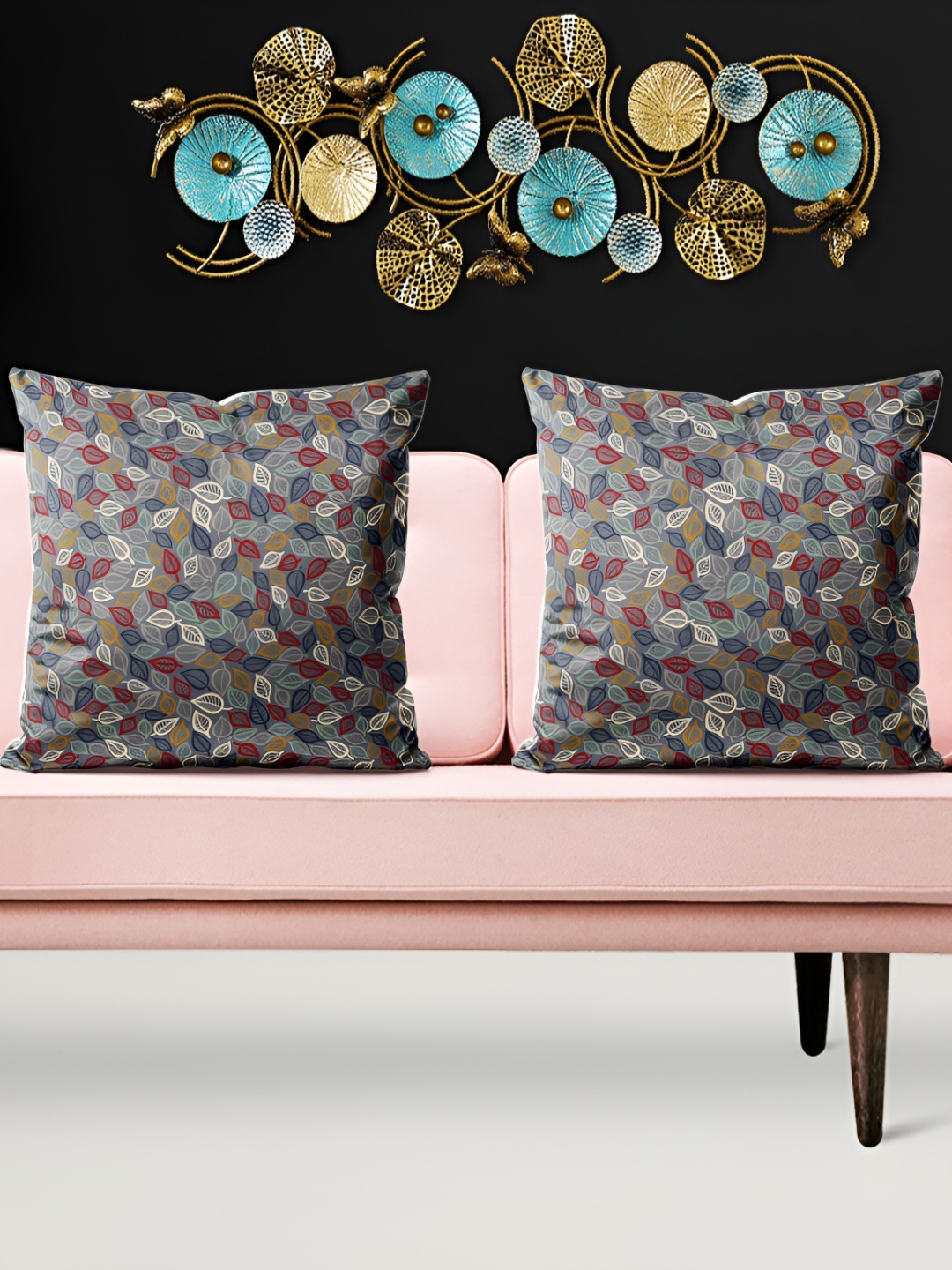 

ArtzFolio Grey & Red 5 Pieces Printed Velvet Square Cushion Covers