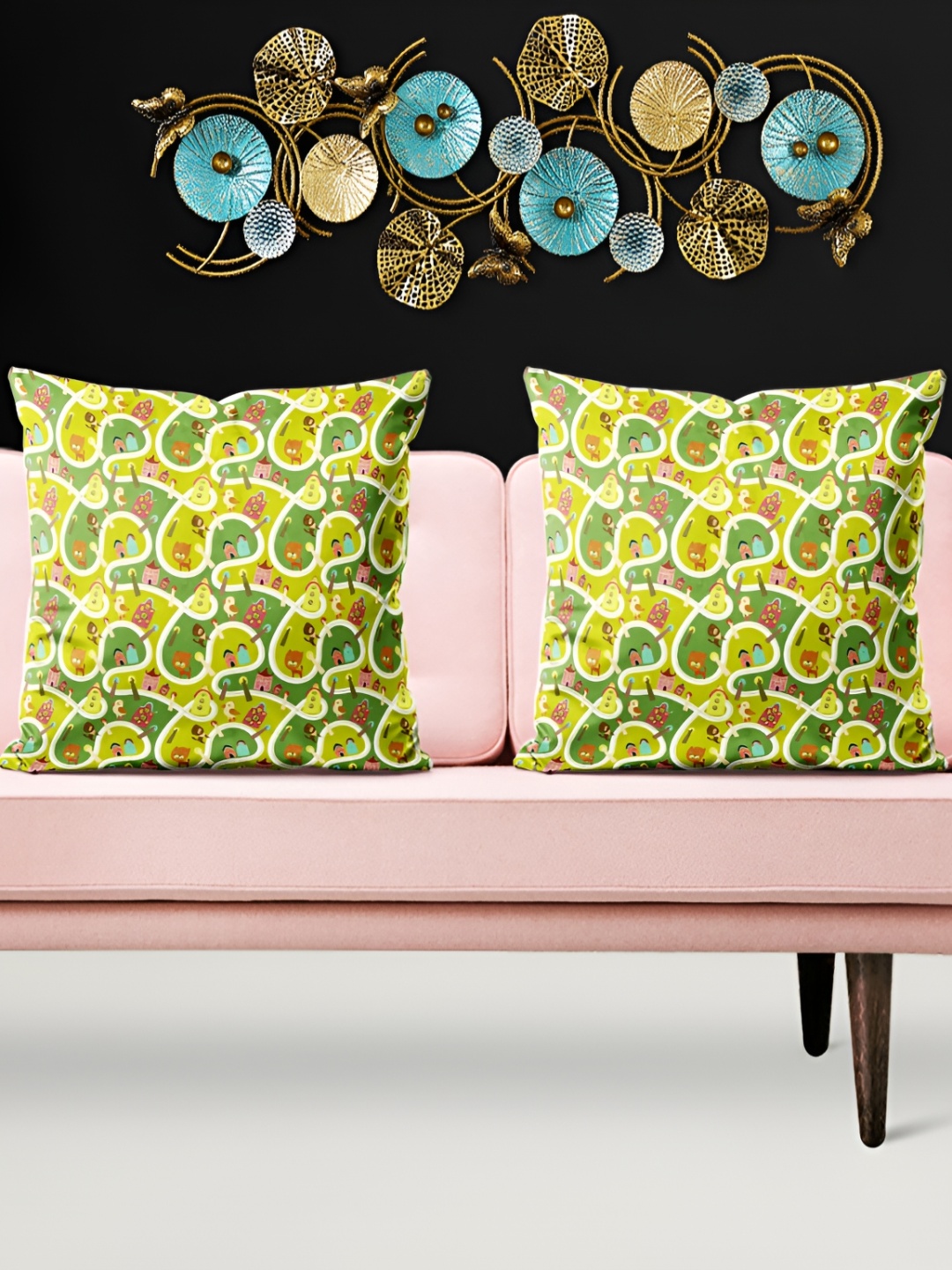 

ArtzFolio Green 5 Pieces Geometric Printed Square Cushion Covers