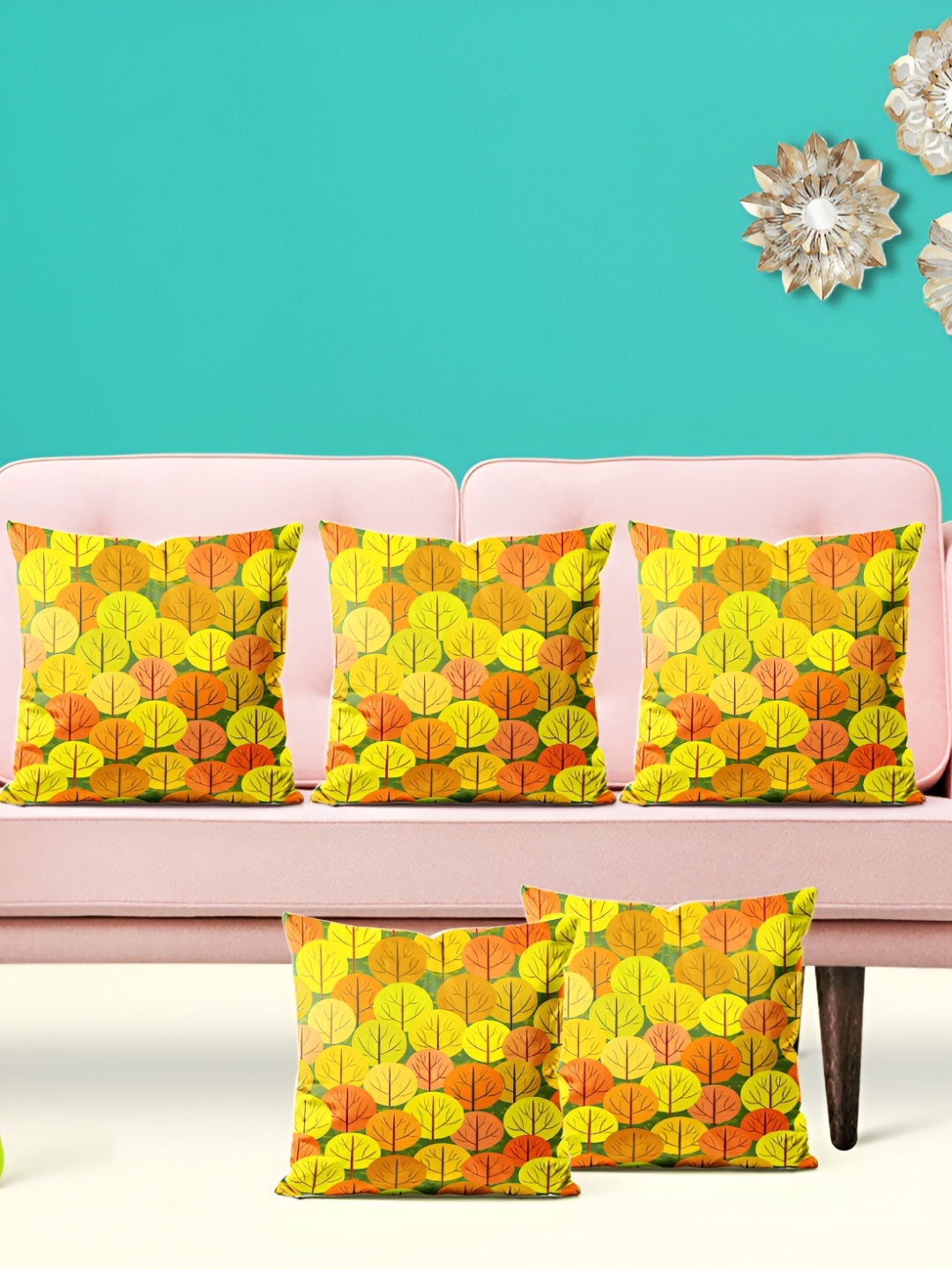 

ArtzFolio Yellow & Orange 5 Pieces Floral Printed Square Cushion Covers