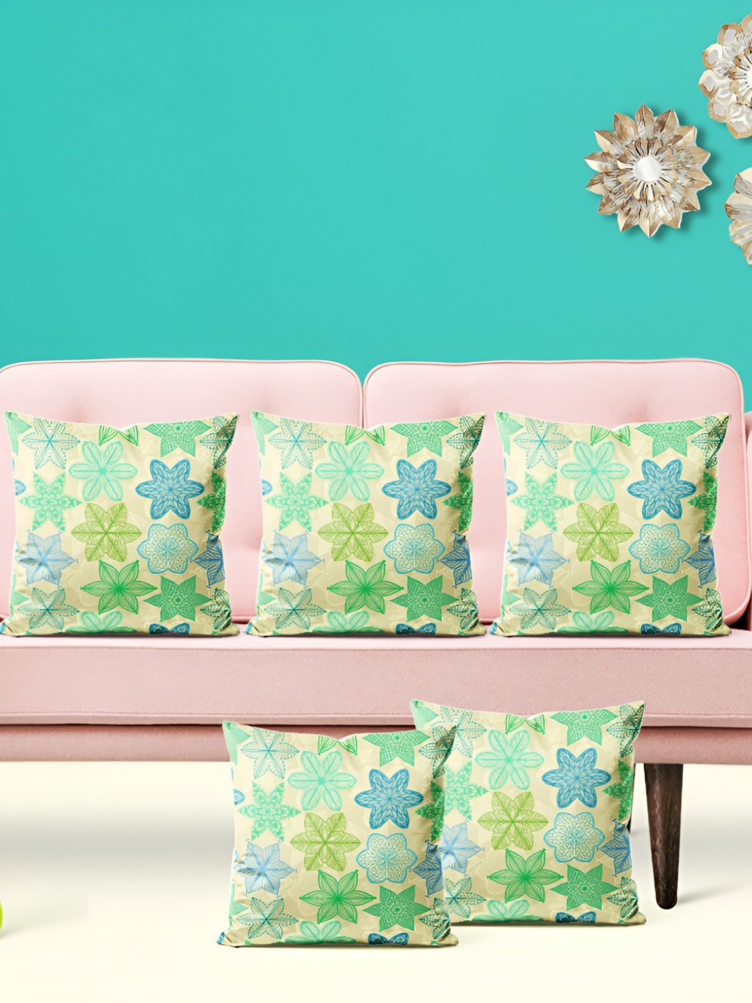

ArtzFolio Green 5 Pieces Floral Square Cushion Covers