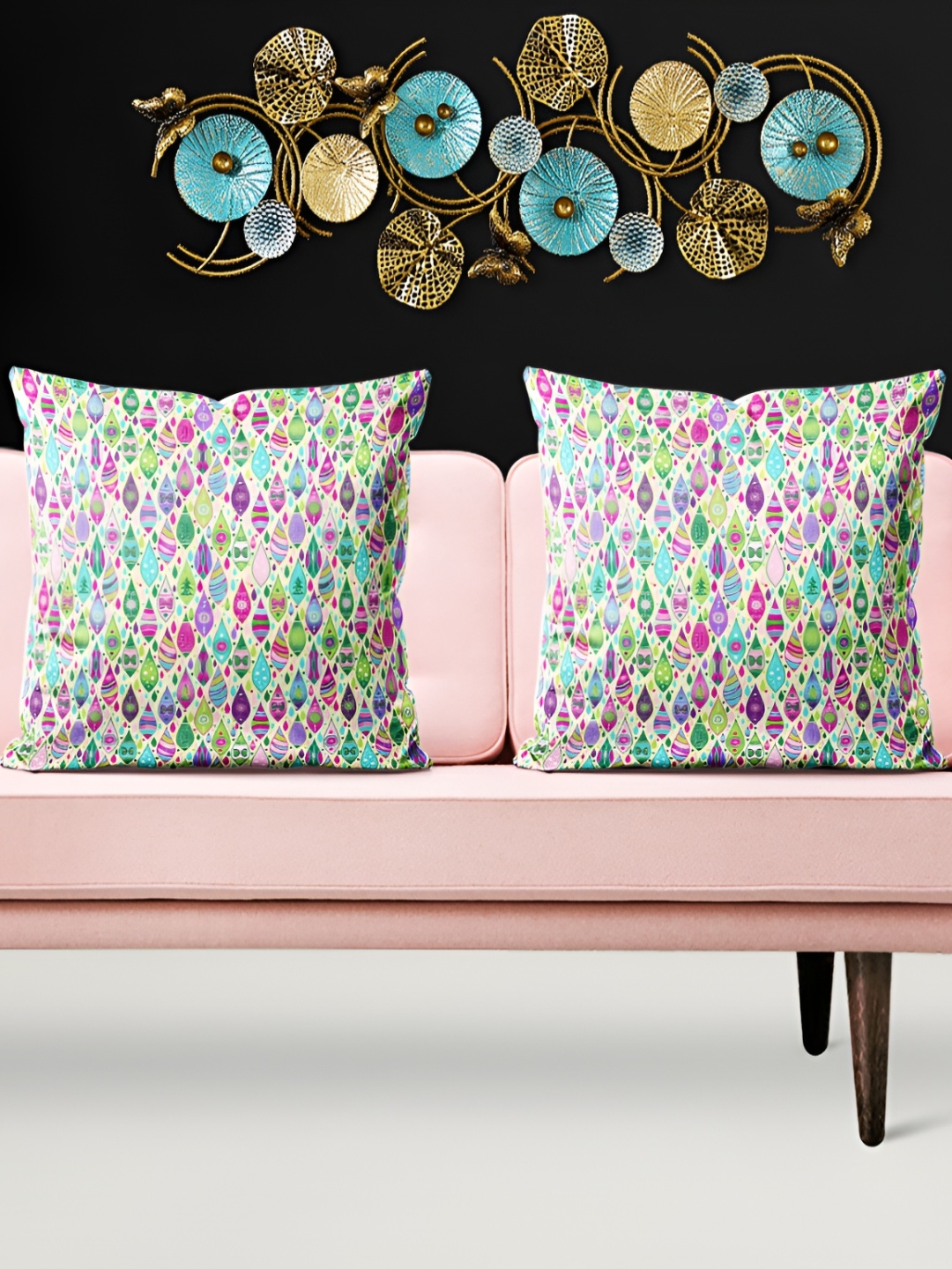 

ArtzFolio Green & Pink 5 Pieces Abstract Printed Velvet Square Cushion Covers