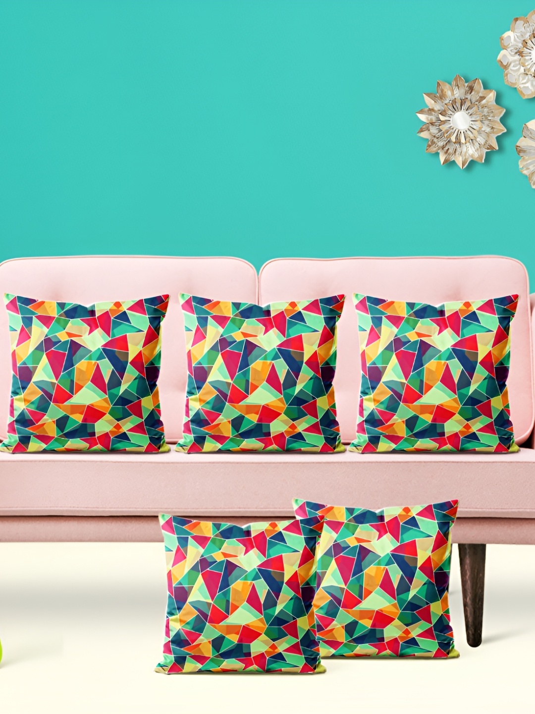 

ArtzFolio Blue 5 Pieces Geometric Square Cushion Covers