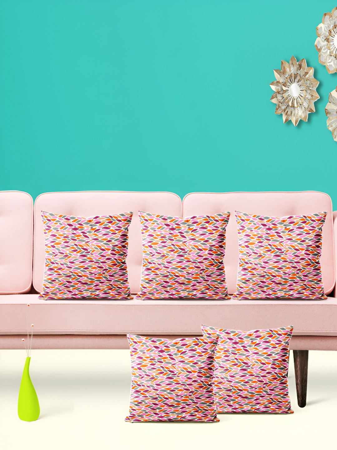 

ArtzFolio Peach and Purple 5 Pieces Abstract Printed Square Cushion Covers