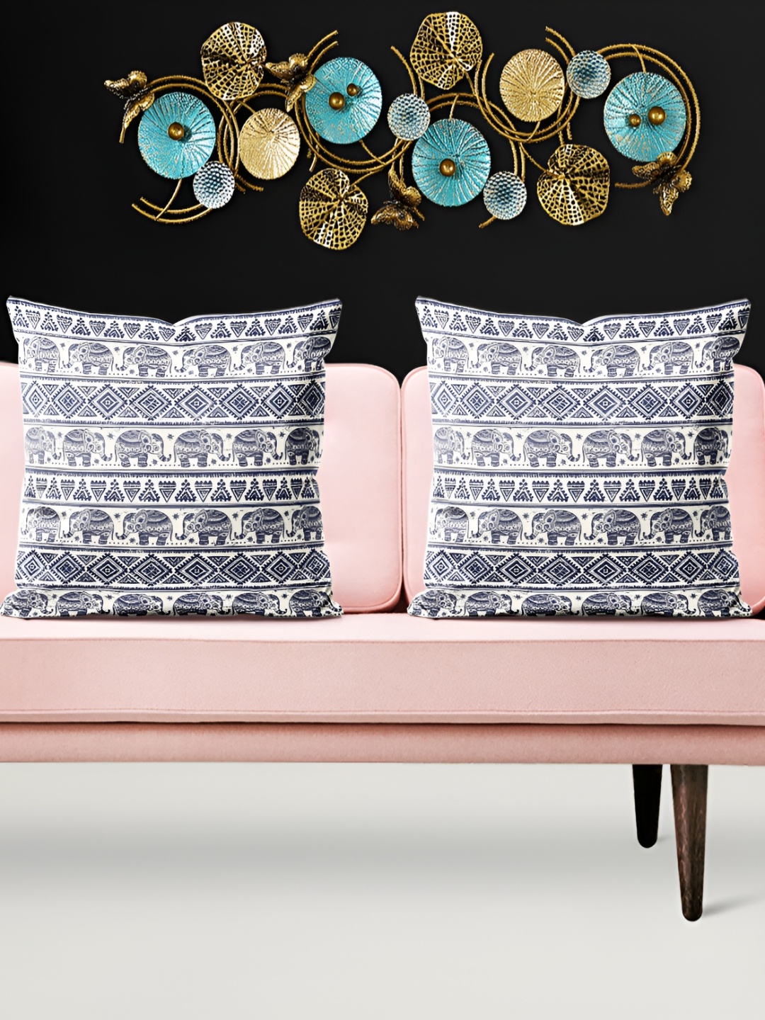 

ArtzFolio White & Blue 5 Pieces Ethnic Motifs Square Cushion Covers