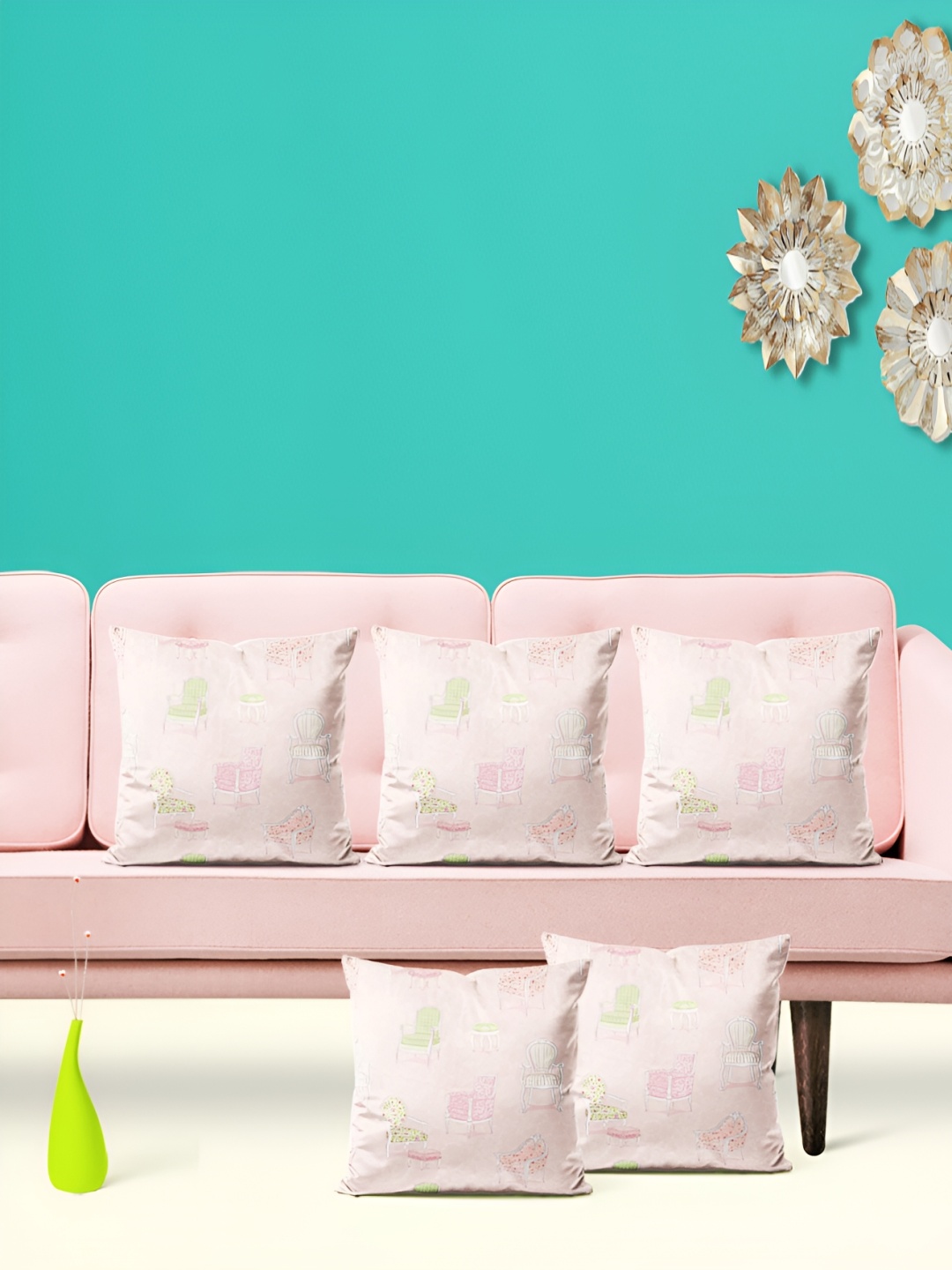

ArtzFolio Pink & Green 5Pcs Abstract Square Cushion Covers