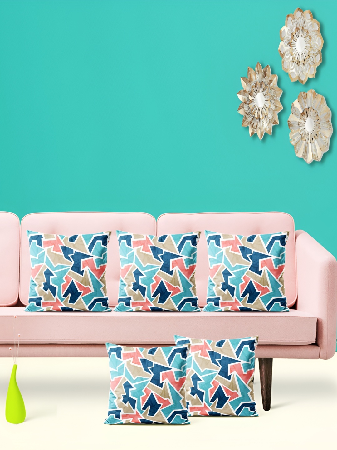 

ArtzFolio White & Blue 5 Pieces Printed Velvet Square Cushion Covers