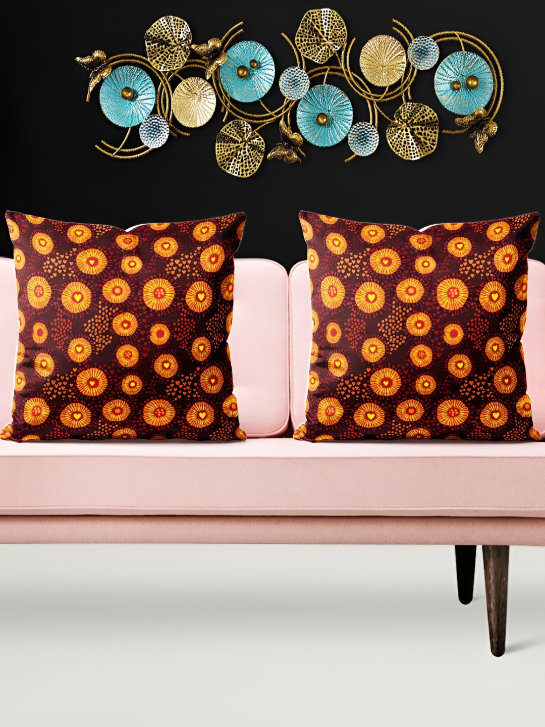

ArtzFolio Brown & Orange 5 Pieces Floral Printed Velvet Square Cushion Covers