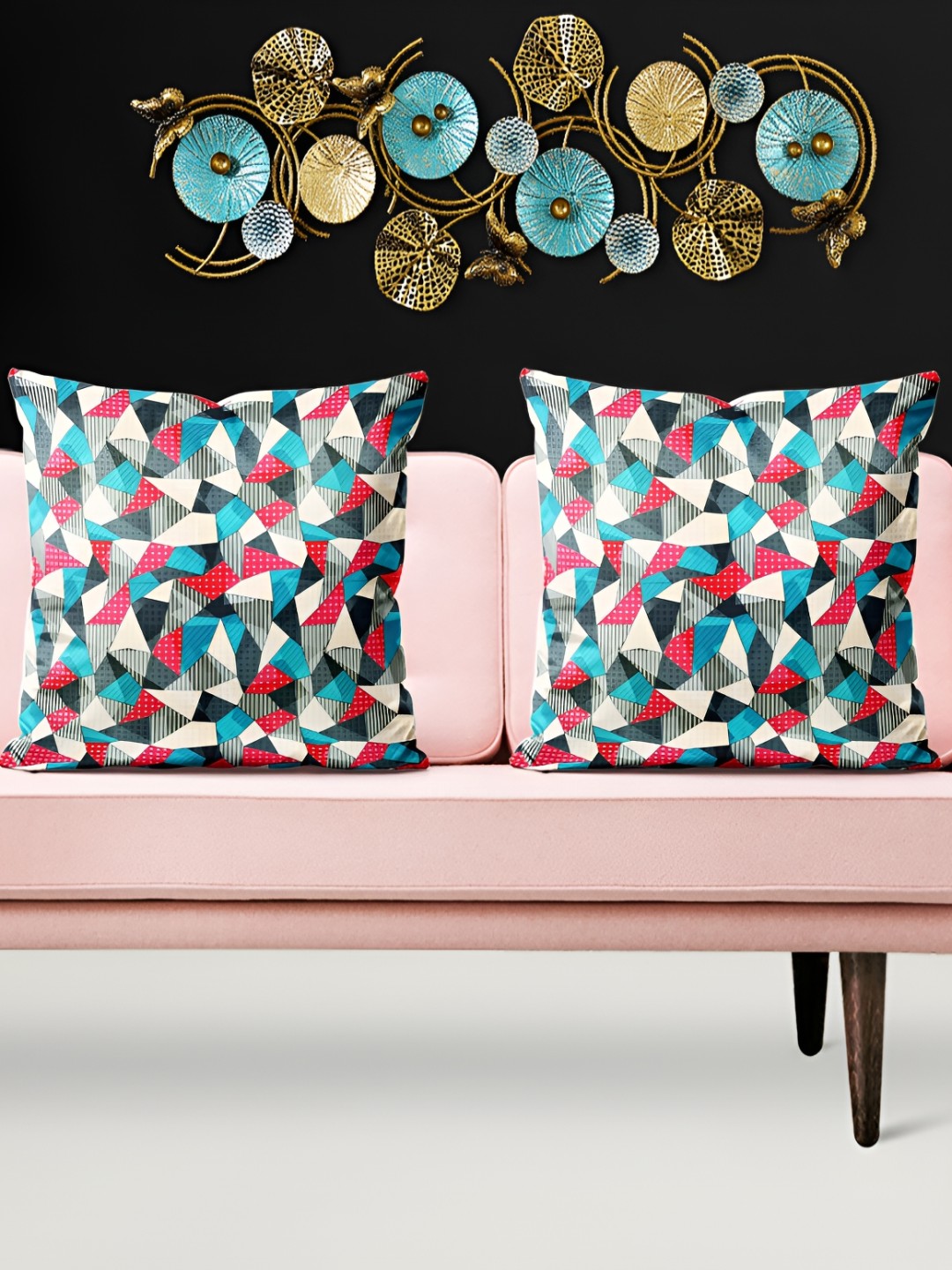 

ArtzFolio Blue & Red Geometric 5 Pieces Printed Velvet Square Cushion Covers
