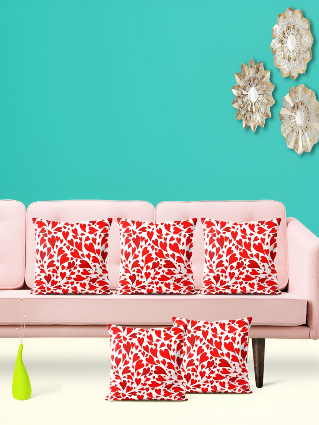 

ArtzFolio white & Red 5 Pieces Abstract Velvet Square Cushion Covers