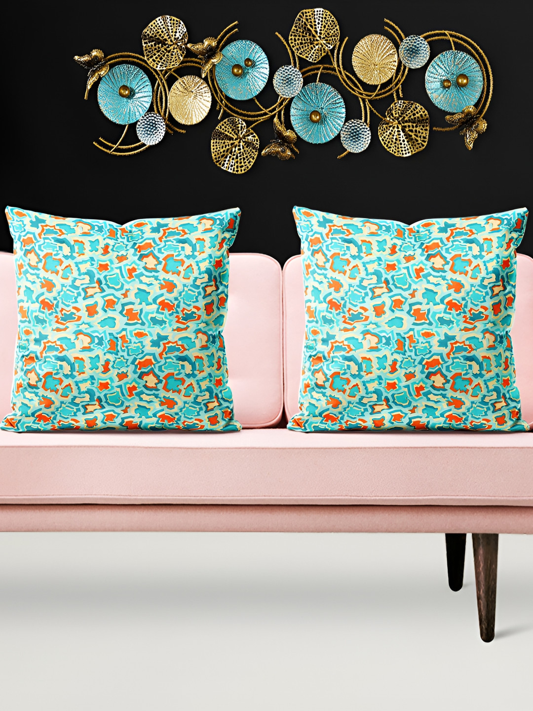 

ArtzFolio Blue & Orange 5 Pieces Abstract Printed Velvet Square Cushion Covers