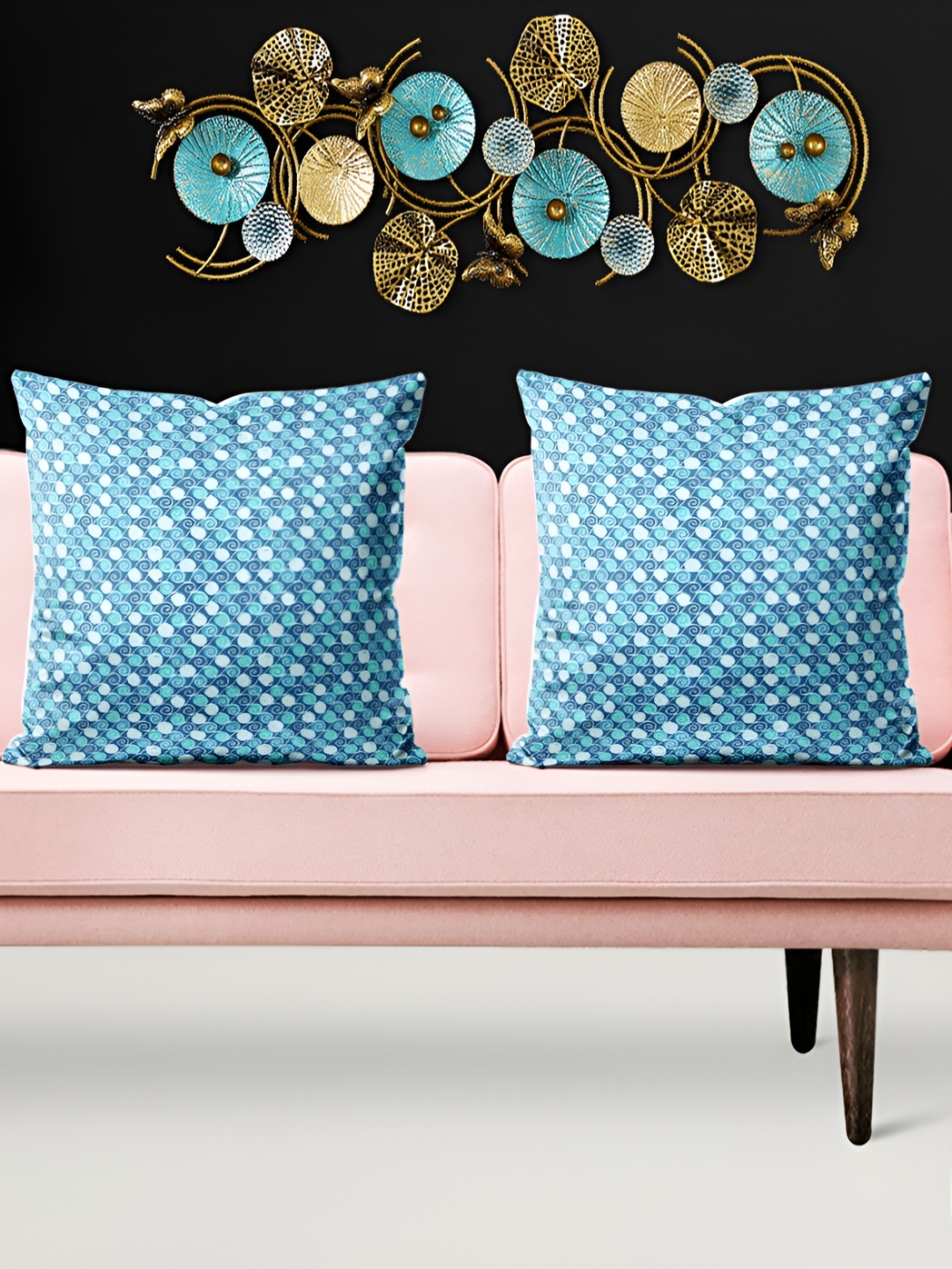 

ArtzFolio White & Blue 5 Pcs Geometric Velvet Square Cushion Covers