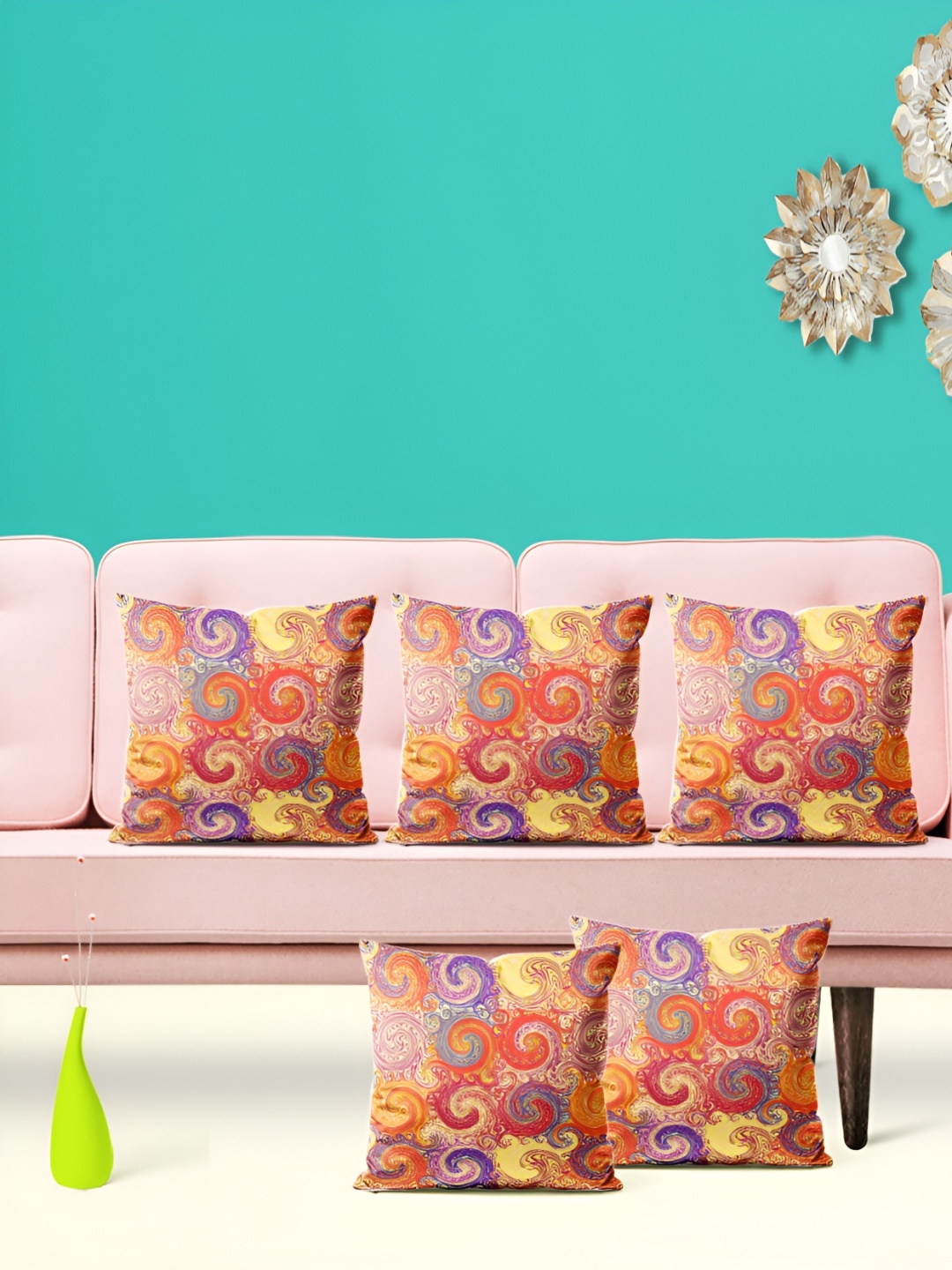 

ArtzFolio Orange & Yellow 5 Pieces Ethnic Motifs Velvet Square Cushion Covers