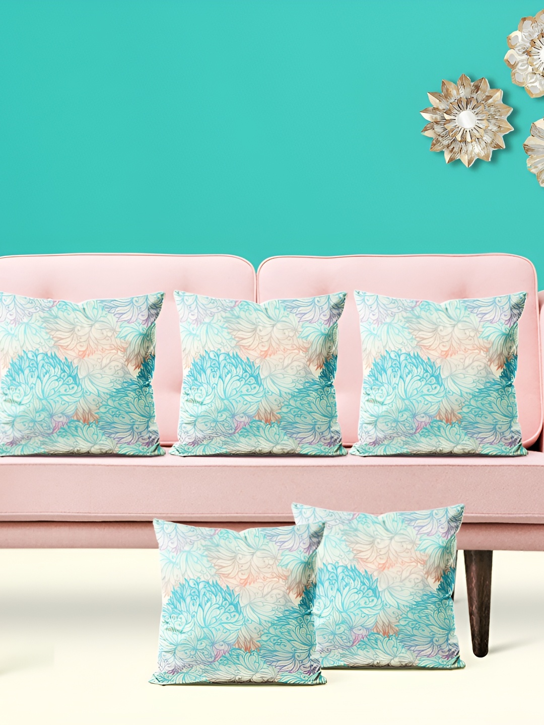 

ArtzFolio Green and Orange 5 Pieces Abstract Printed Square Cushion Covers