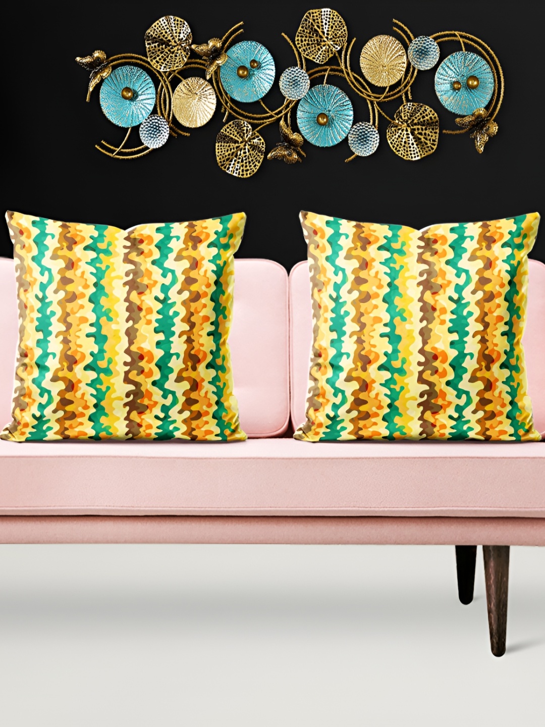 

ArtzFolio Yellow & Green 5 Pieces Printed Velvet Square Cushion Covers
