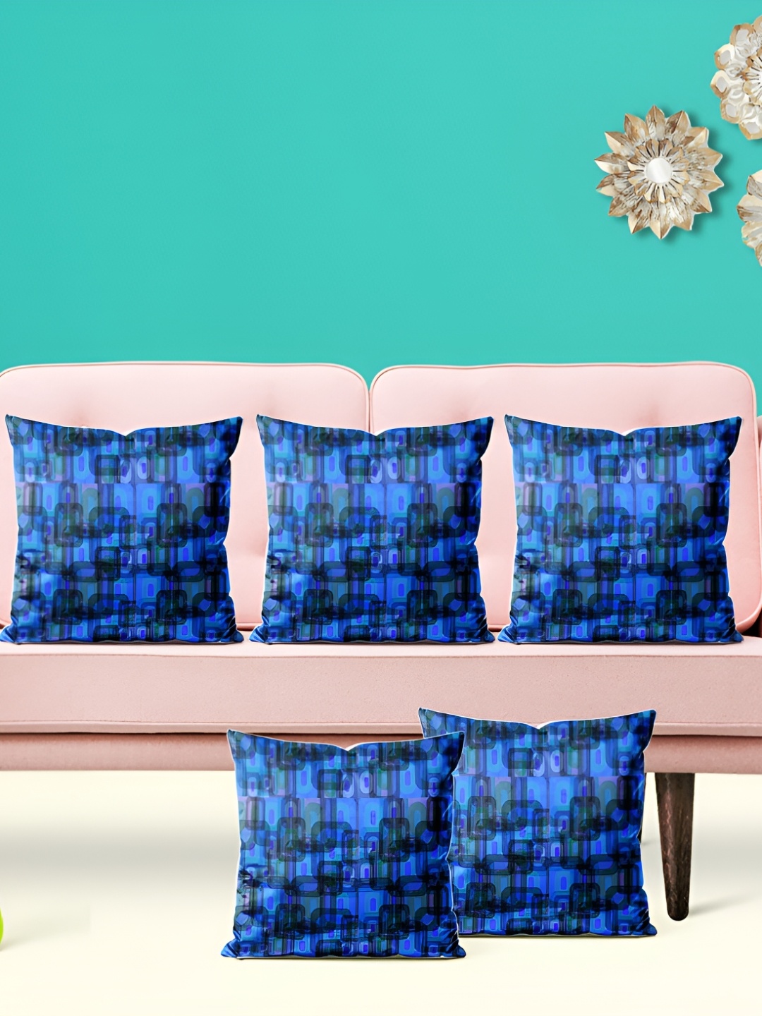 

ArtzFolio Blue & Black 5 Pieces Abstract Printed Velvet Square Cushion Covers