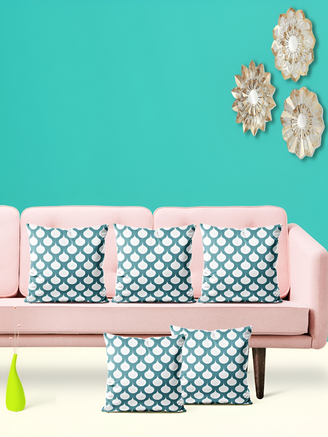 

ArtzFolio White & Blue 5 Pieces Geometric Printed Square Cushion Covers
