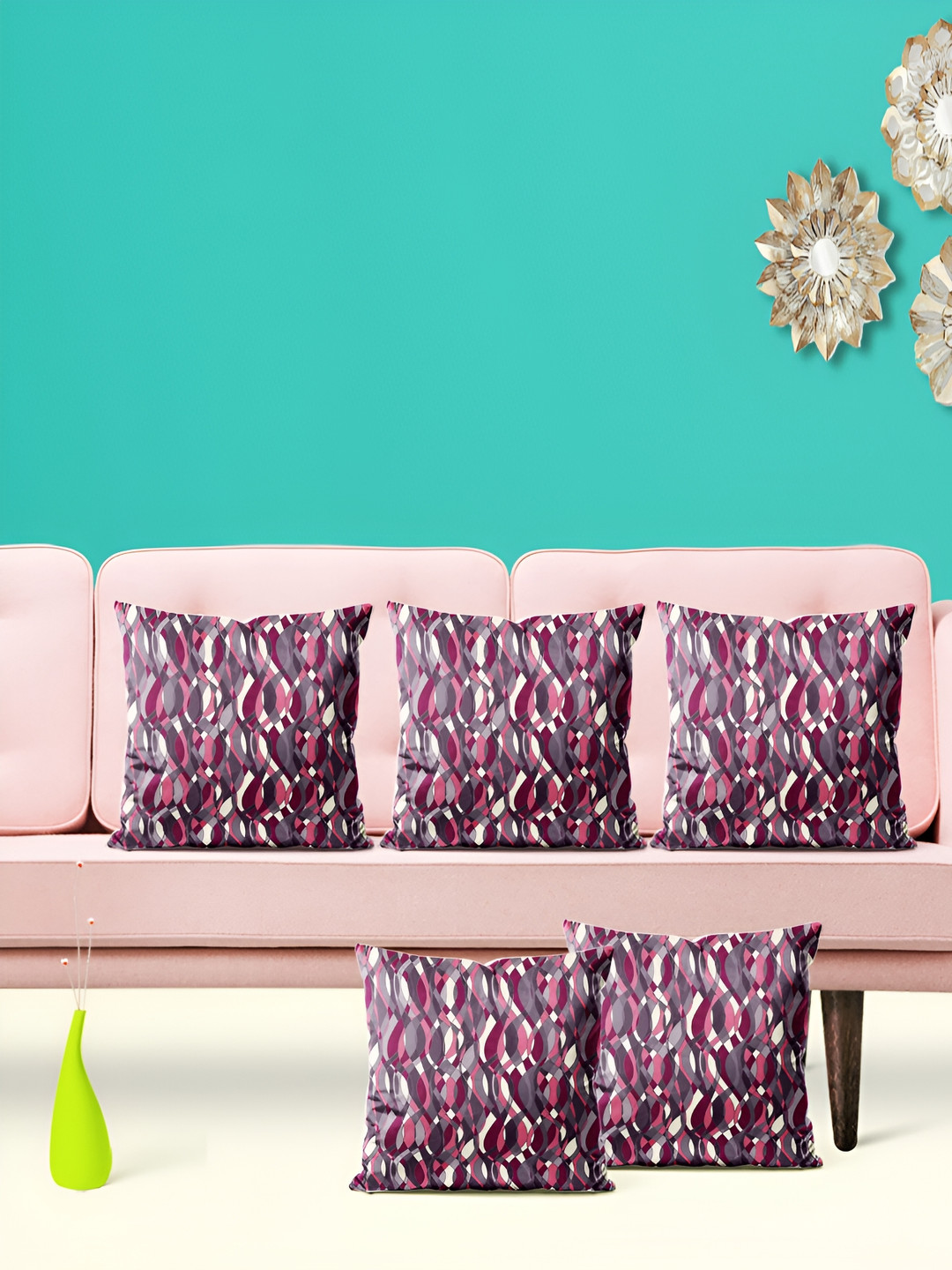 

ArtzFolio Grey & Purple 5 Pieces Square Cushion Covers