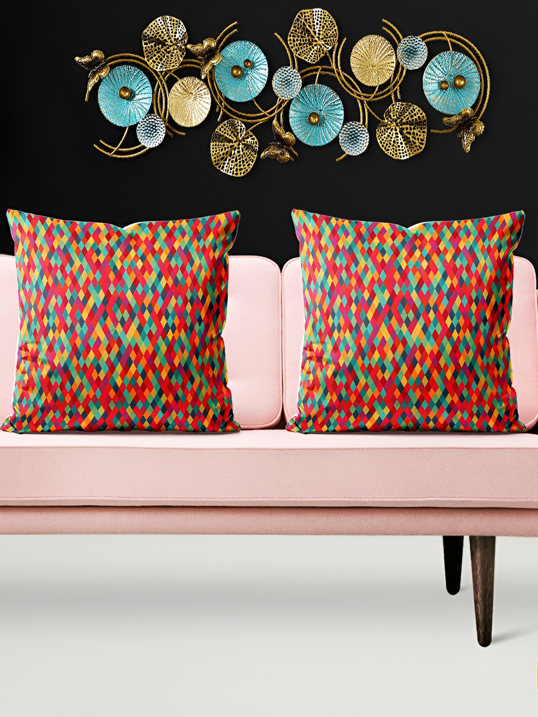 

ArtzFolio Red Yellow 5 Pieces Velvet Square Cushion Covers